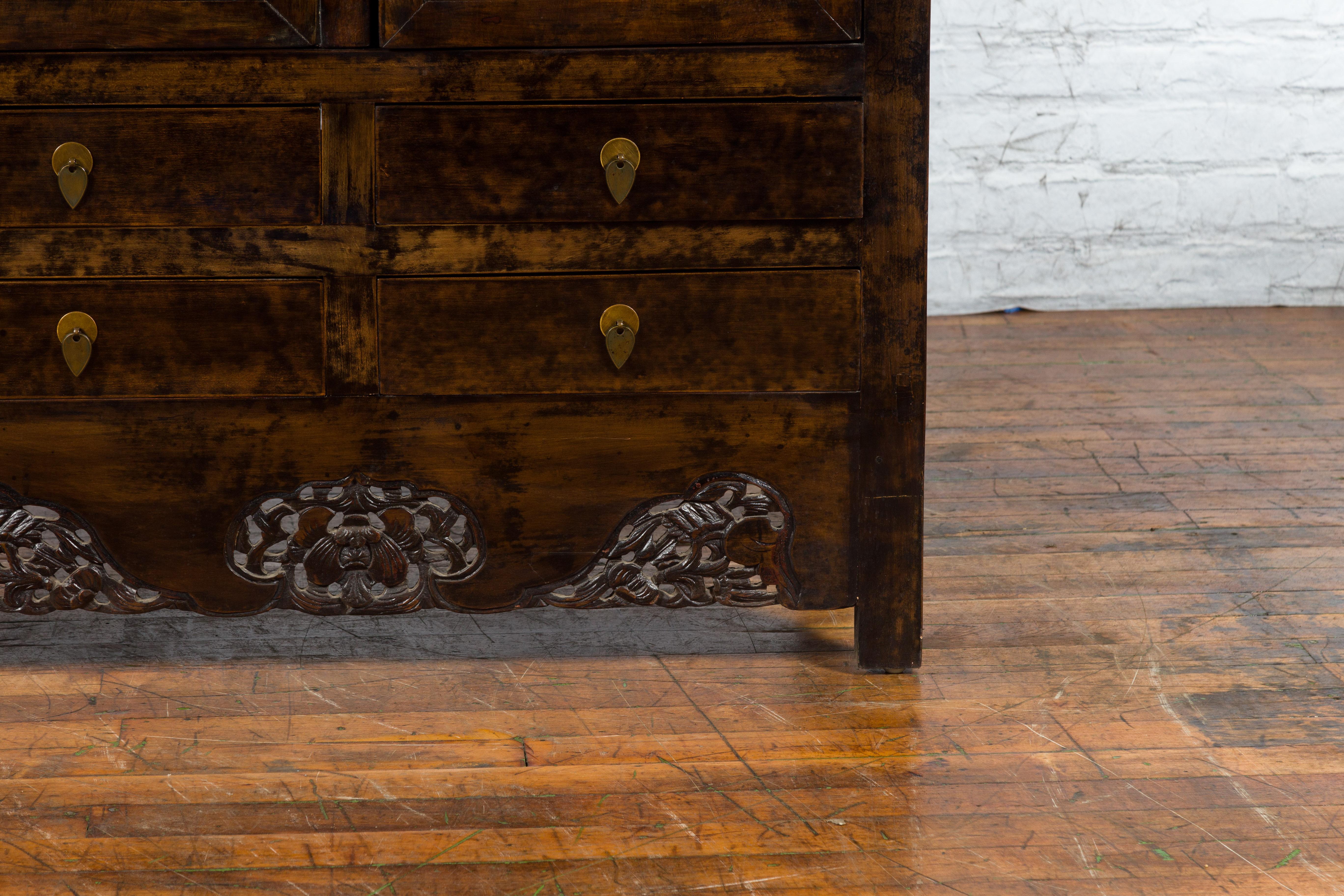 Chinese Qing Dynasty 19th Century Armoire with Carved Skirt, Doors and Drawers For Sale 7