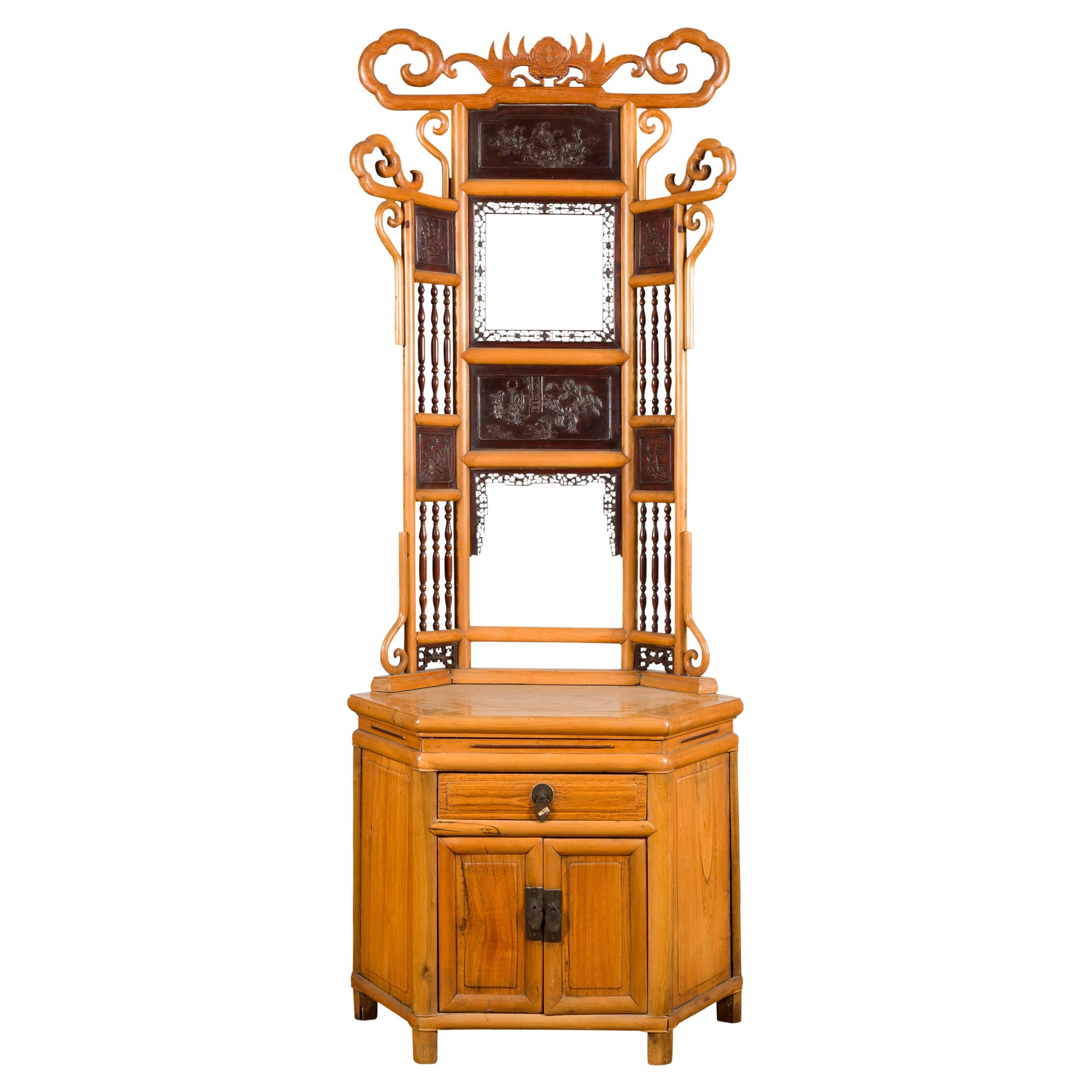 Lavabo de bambú del siglo XIX de la dinastía Qing con paneles lacados