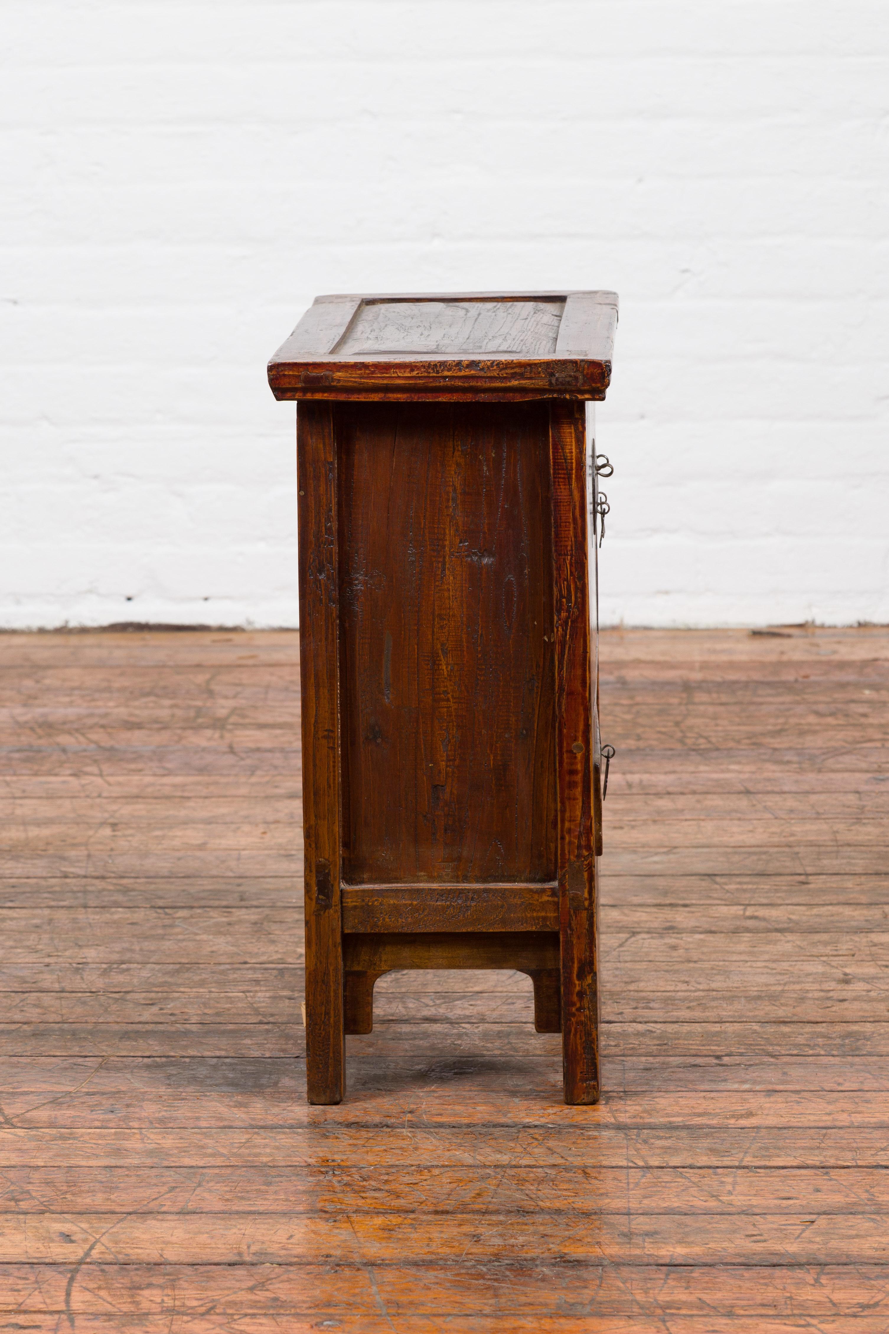 Chinese Qing Dynasty 19th Century Bedside Table with Double Doors and Low Drawer 1