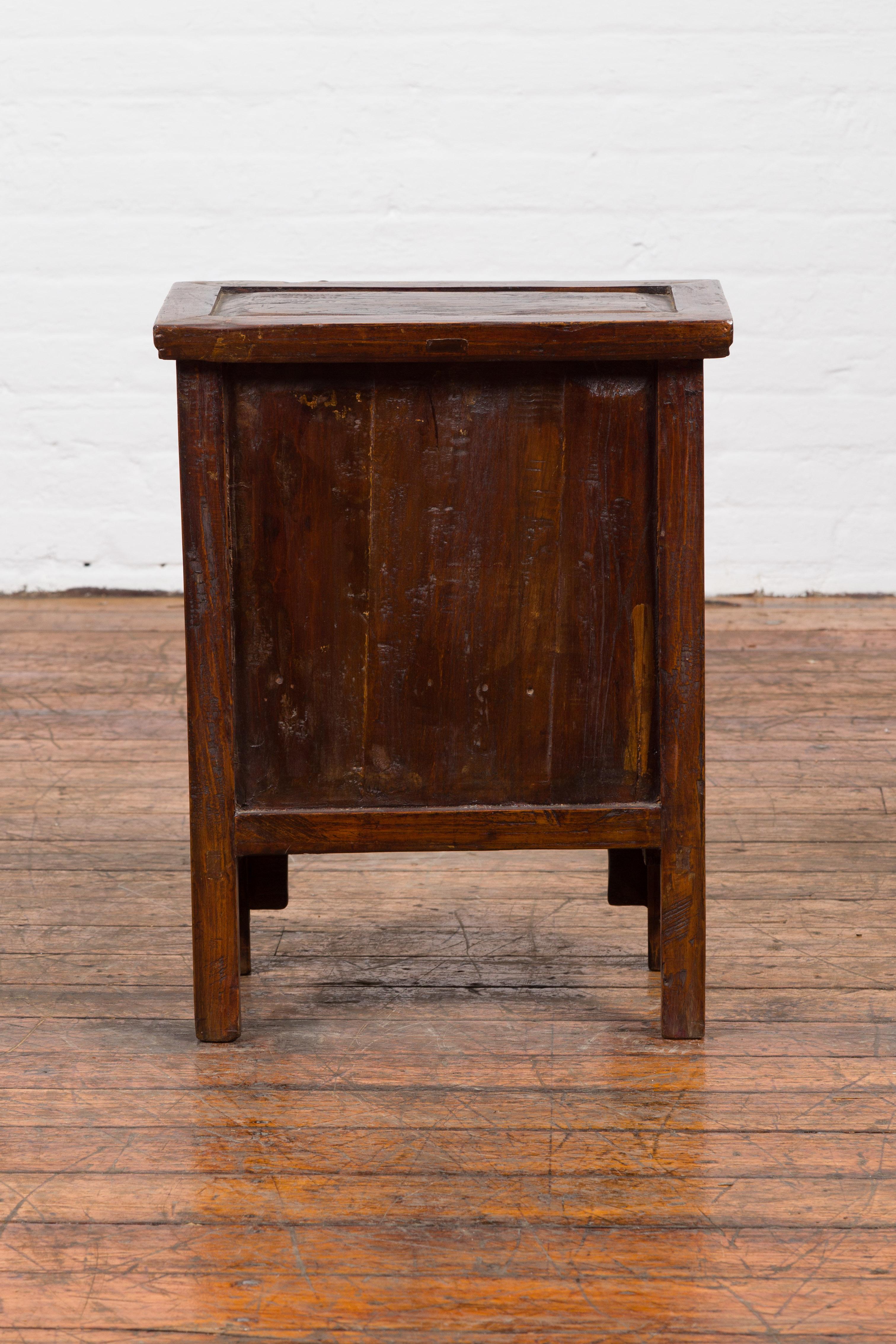 Chinese Qing Dynasty 19th Century Bedside Table with Double Doors and Low Drawer 2
