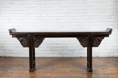Chinese Qing Dynasty 19th Century Black Console Table with Carved Dragon Motifs