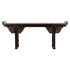 Chinese Qing Dynasty 19th Century Black Console Table with Carved Dragon Motifs