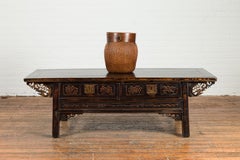 Chinese Qing Dynasty 19th Century Black Lacquer Coffee Table with Two Drawers