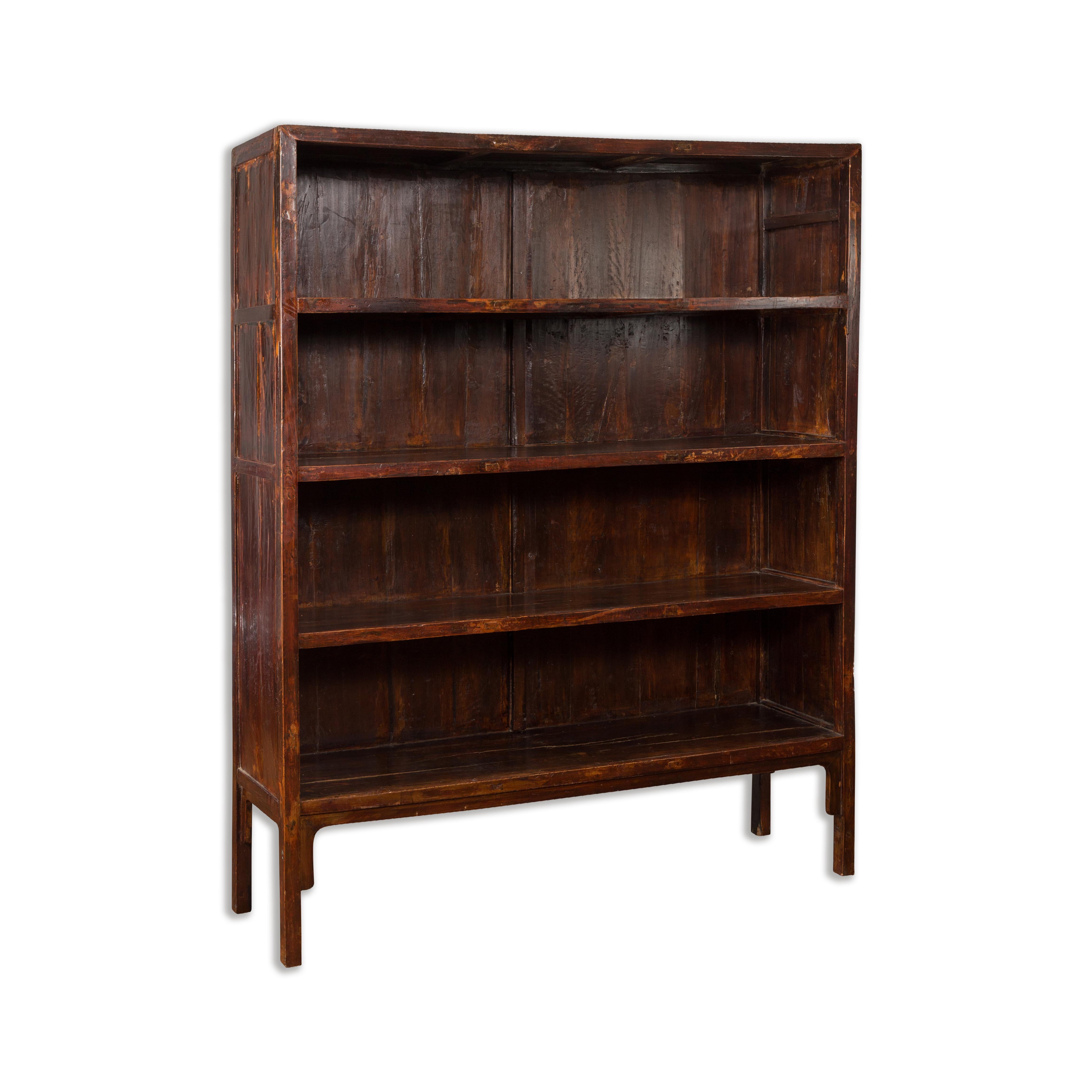 Chinese Qing Dynasty 19th Century Bookcase with Four Shelves and Dark Patina For Sale 9