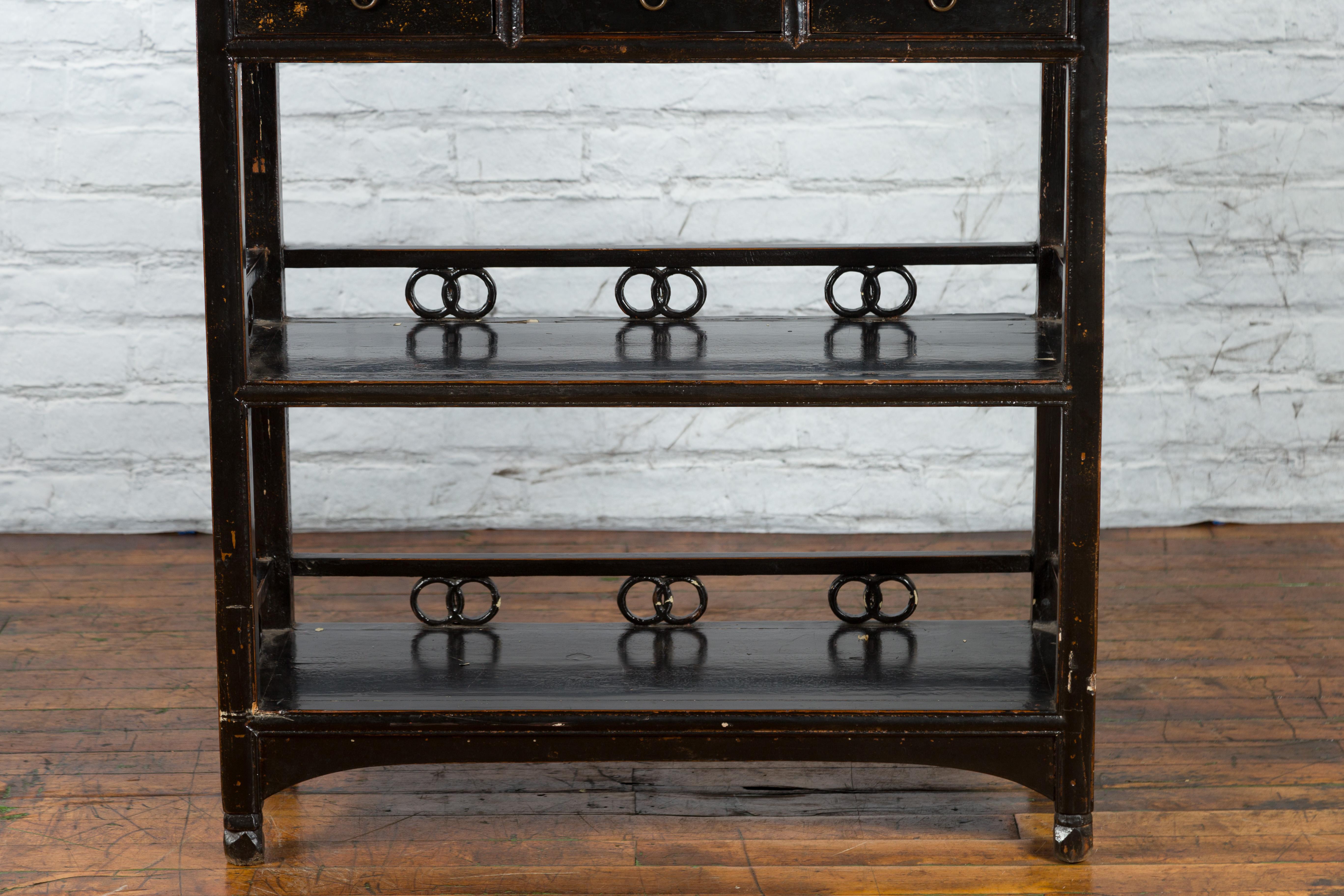 Chinese Qing Dynasty 19th Century Bookcase with Open Shelves and Ring Motifs 6