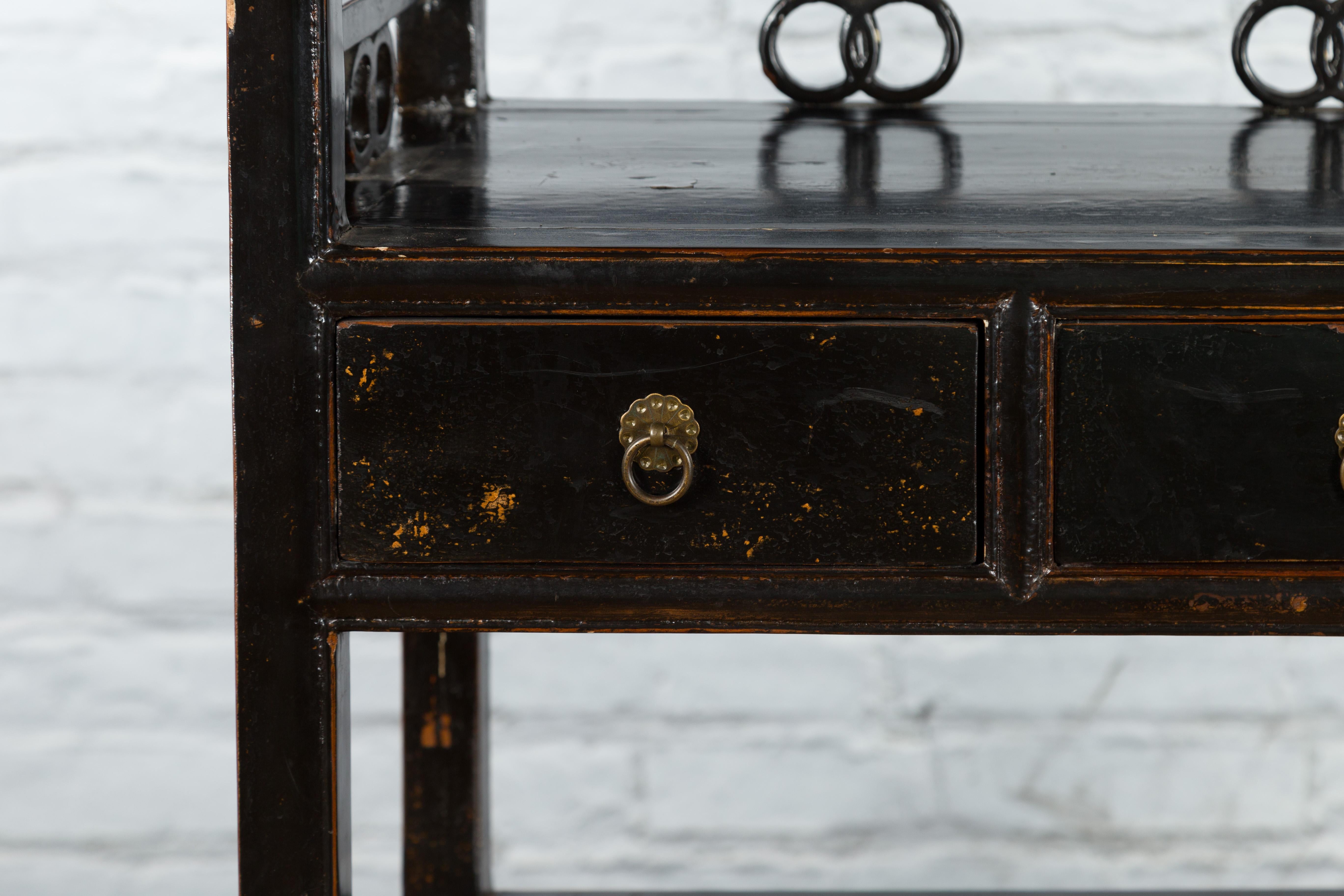 Chinese Qing Dynasty 19th Century Bookcase with Open Shelves and Ring Motifs 8