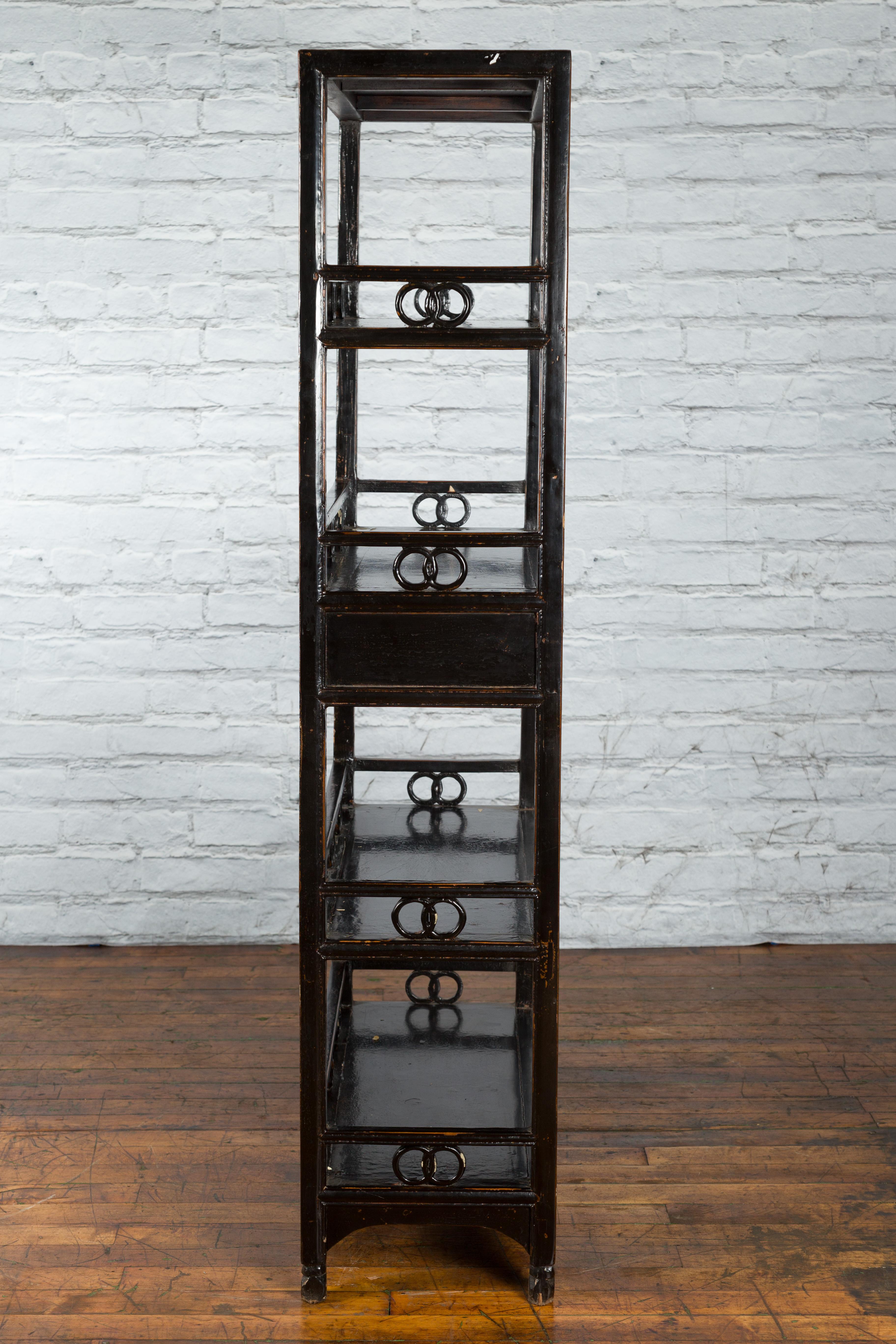 Chinese Qing Dynasty 19th Century Bookcase with Open Shelves and Ring Motifs 2