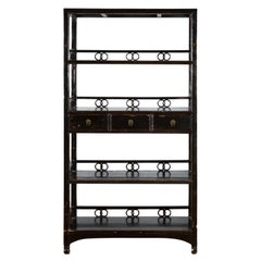 Chinese Qing Dynasty 19th Century Bookcase with Open Shelves and Ring Motifs