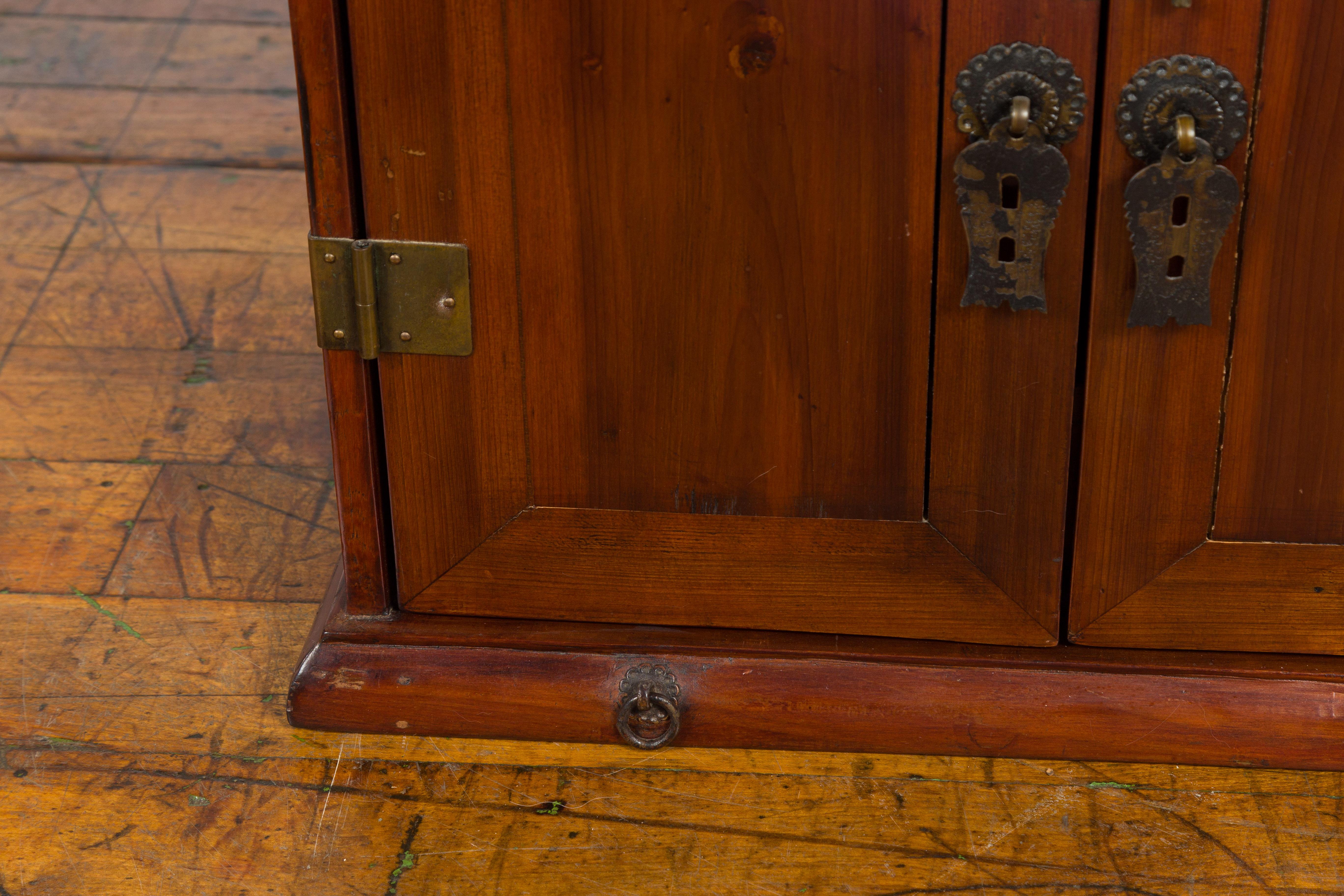 Chinese Qing Dynasty 19th Century Brown Elm Side Cabinet with Bronze Hardware For Sale 8