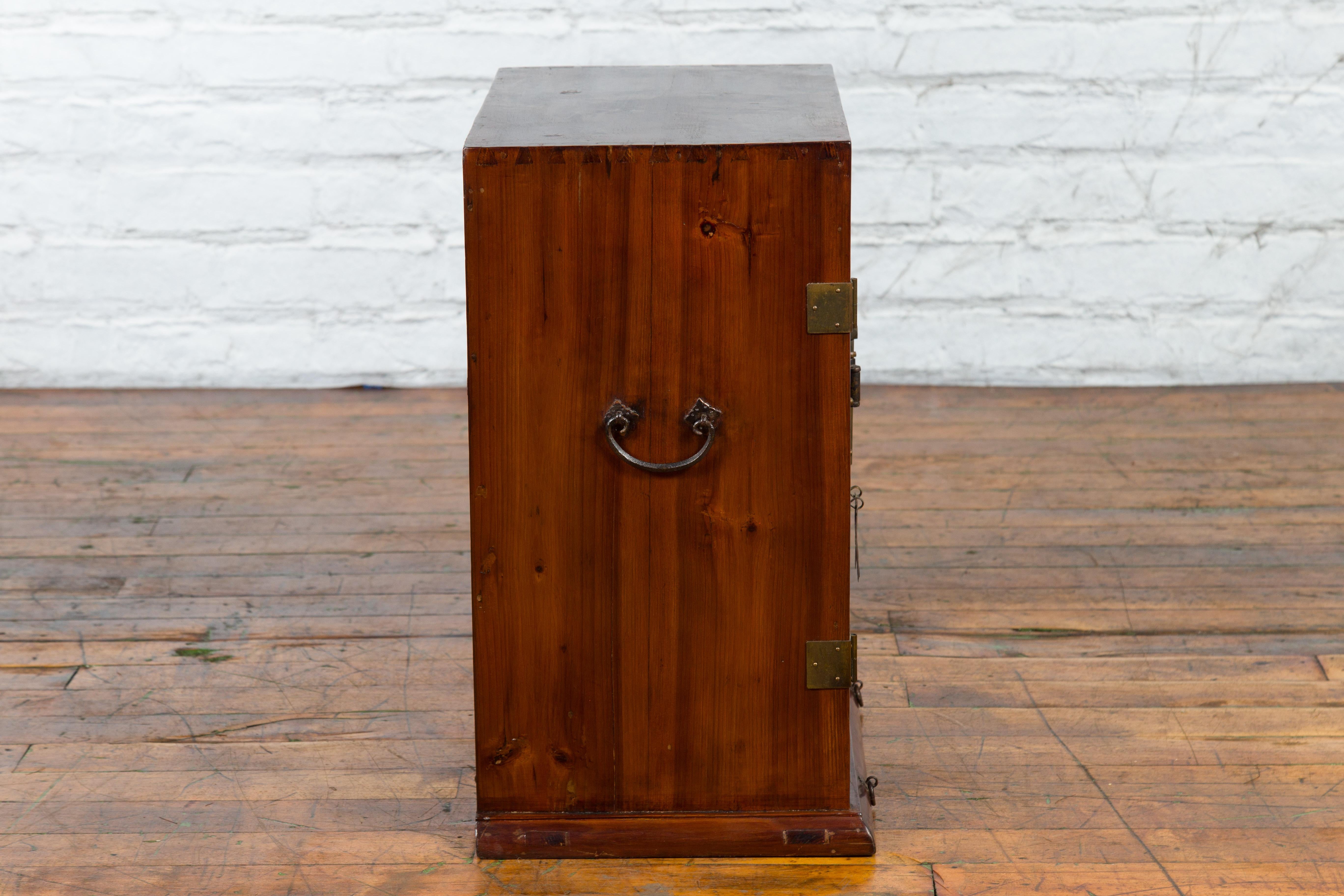 Chinese Qing Dynasty 19th Century Brown Elm Side Cabinet with Bronze Hardware For Sale 11