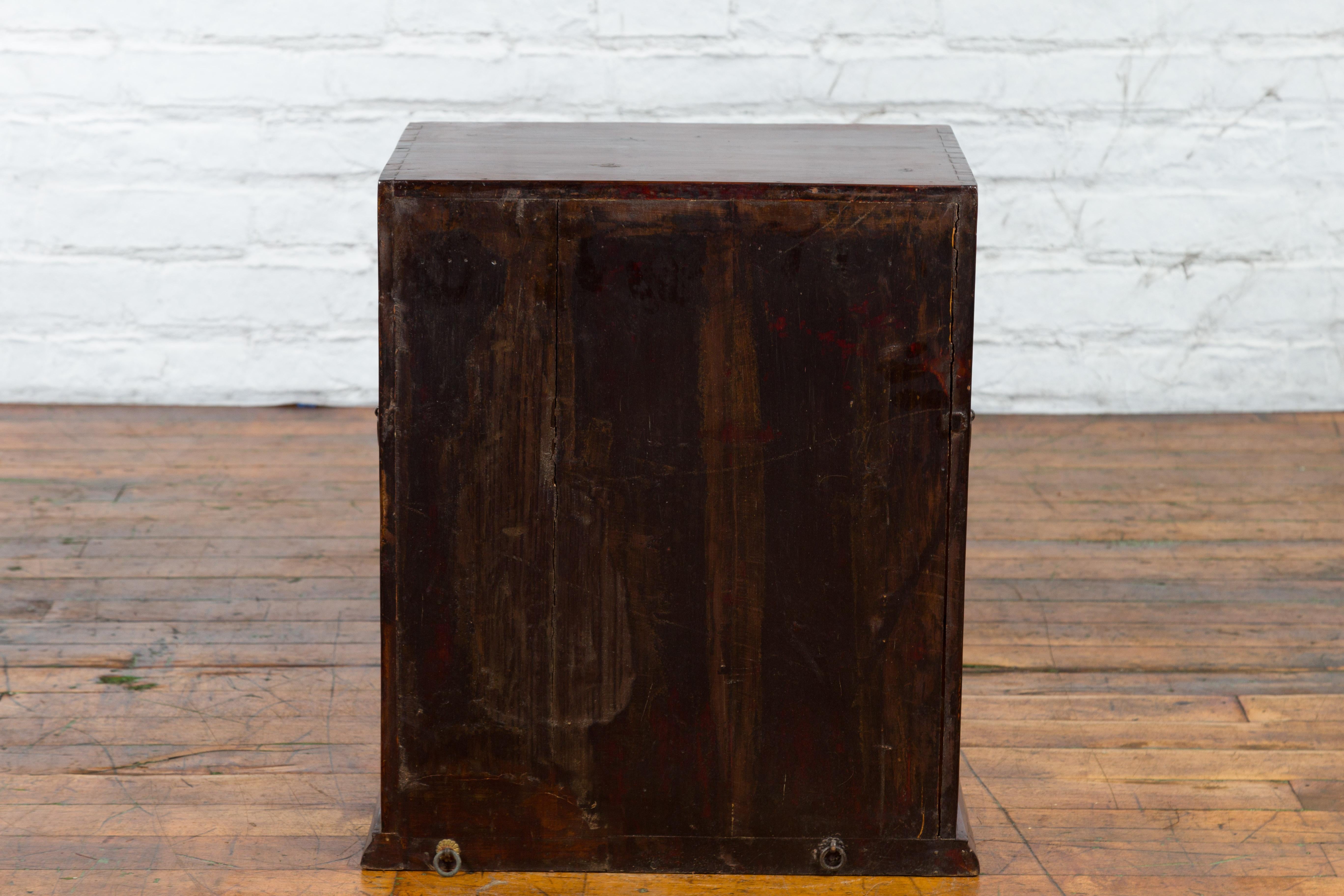 Chinese Qing Dynasty 19th Century Brown Elm Side Cabinet with Bronze Hardware For Sale 13