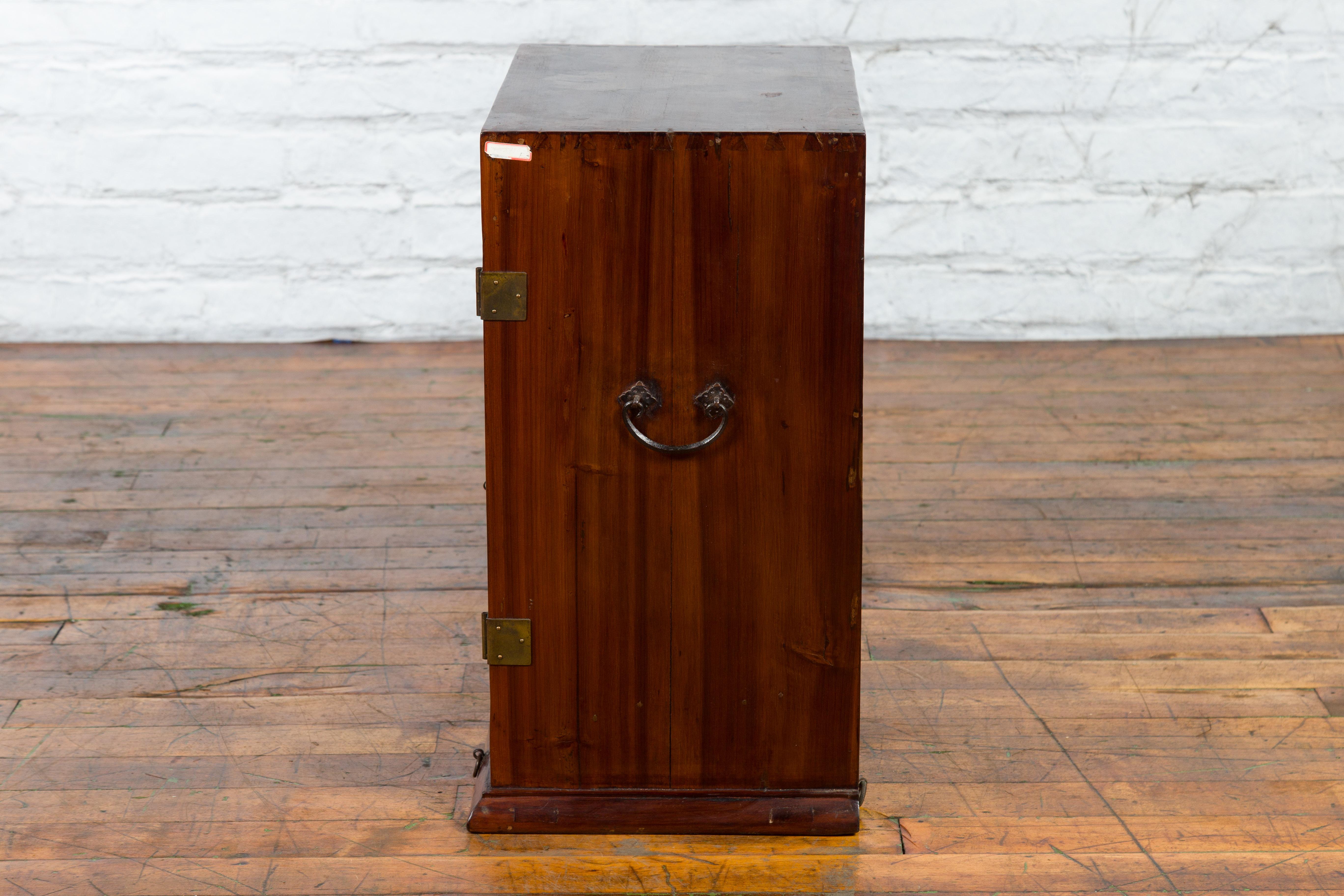 Chinese Qing Dynasty 19th Century Brown Elm Side Cabinet with Bronze Hardware For Sale 14