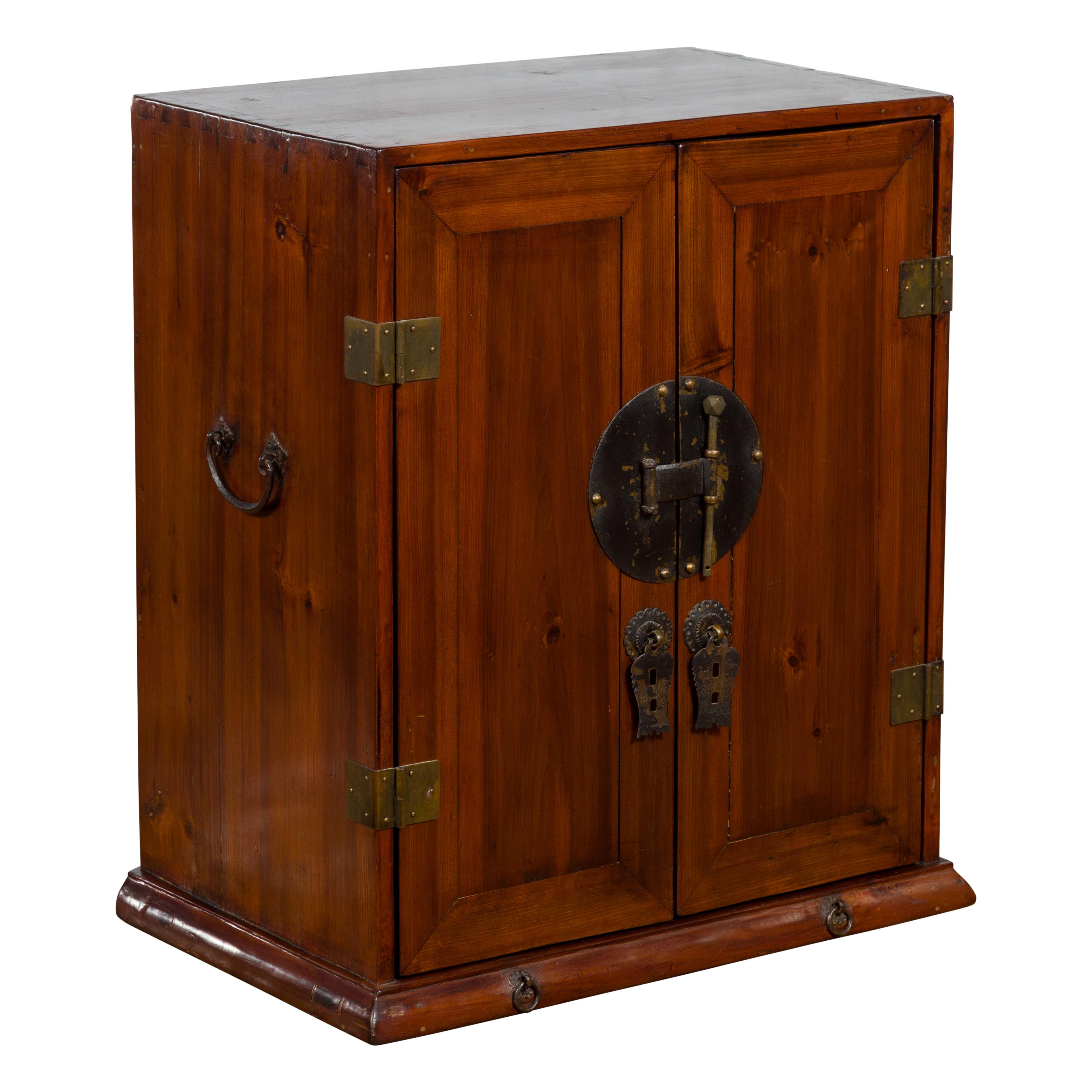 Chinese Qing Dynasty 19th Century Brown Elm Side Cabinet with Bronze Hardware For Sale 15