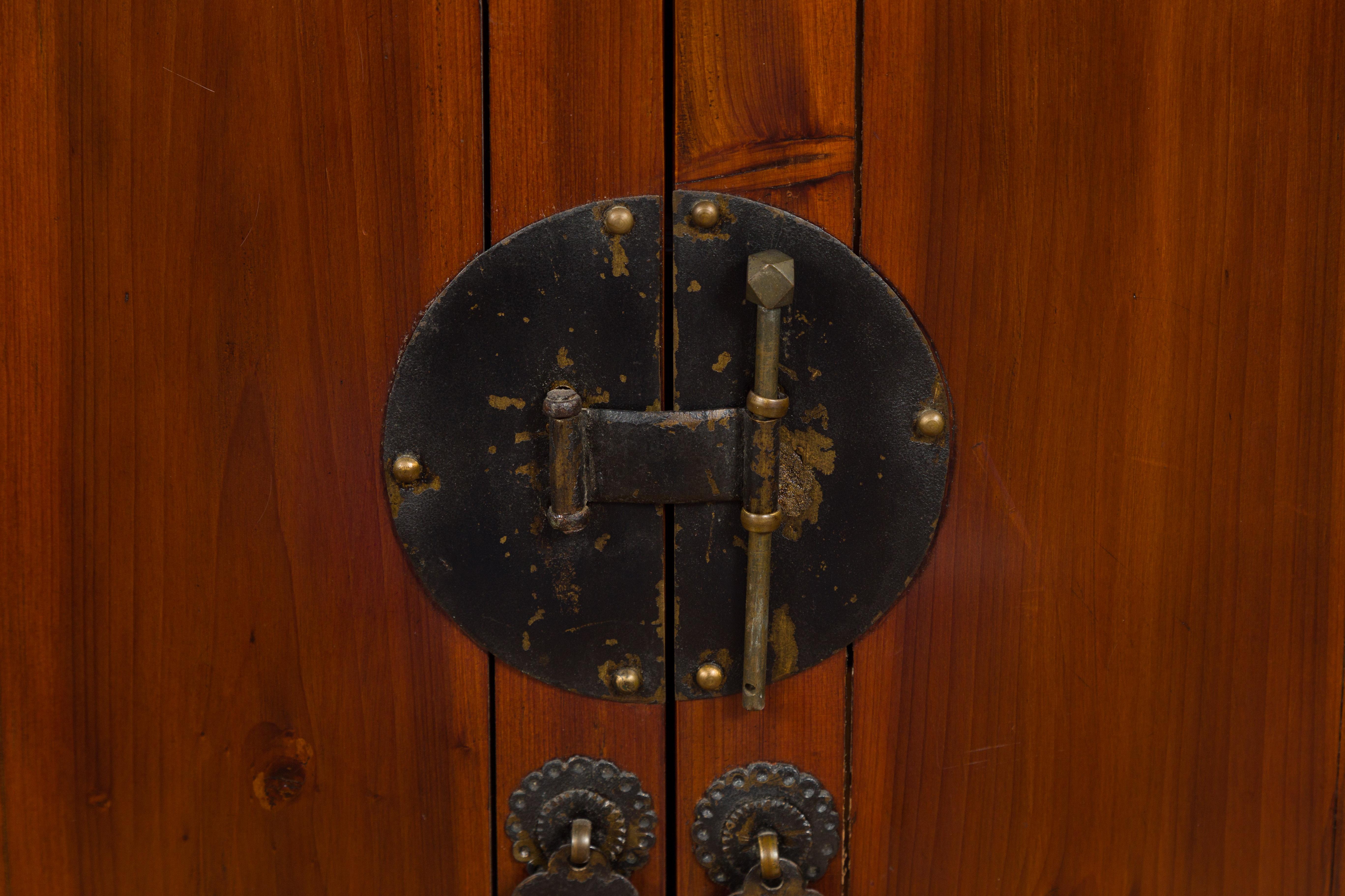 Chinese Qing Dynasty 19th Century Brown Elm Side Cabinet with Bronze Hardware For Sale 6