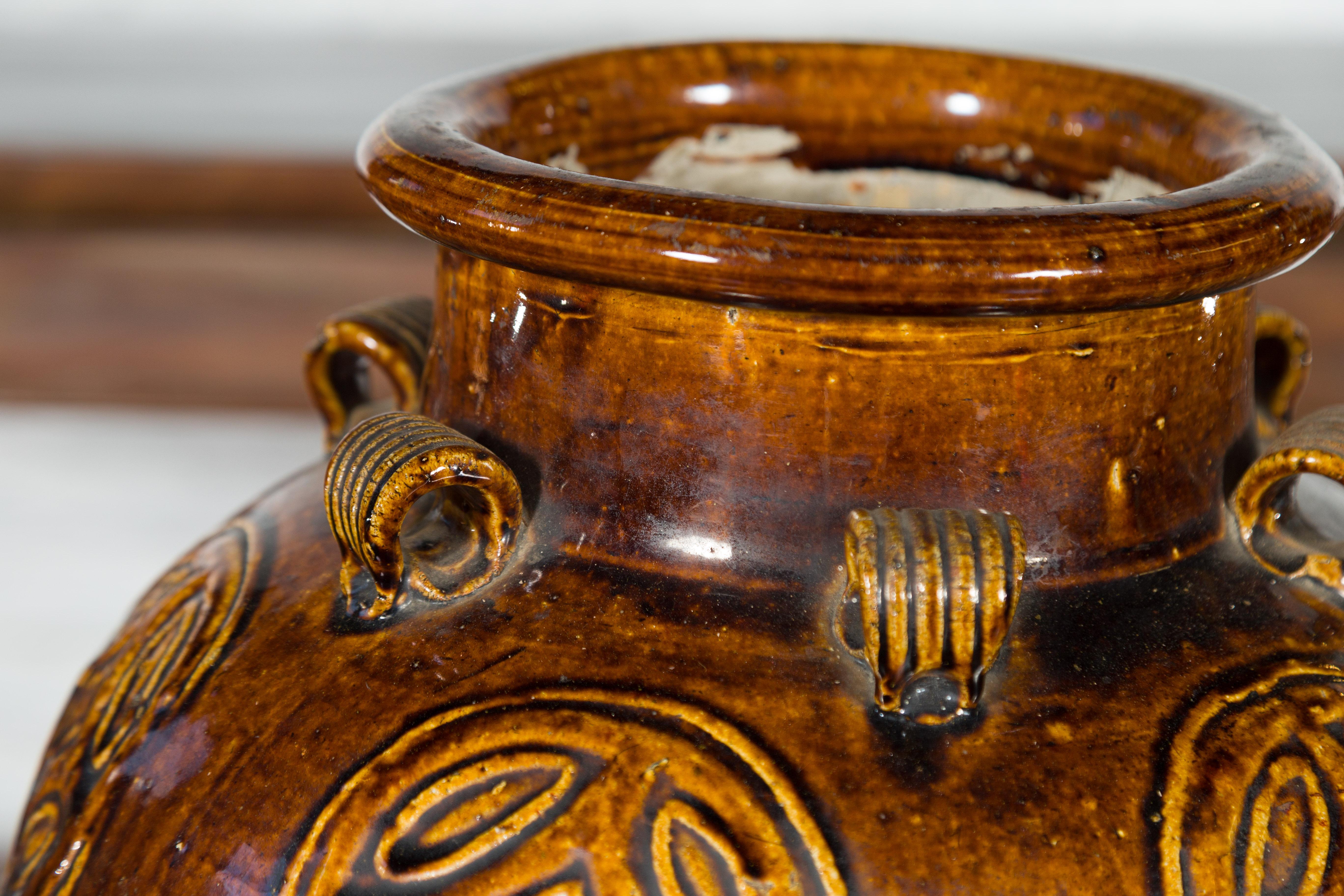 Chinesische Qing Dynasty 19. Jahrhundert Brown glasiert JAR mit Loop-Griffe im Angebot 3