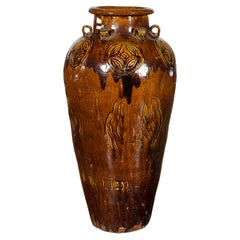 Chinese Qing Dynasty 19th Century Brown Glazed Jar with Loop Handles