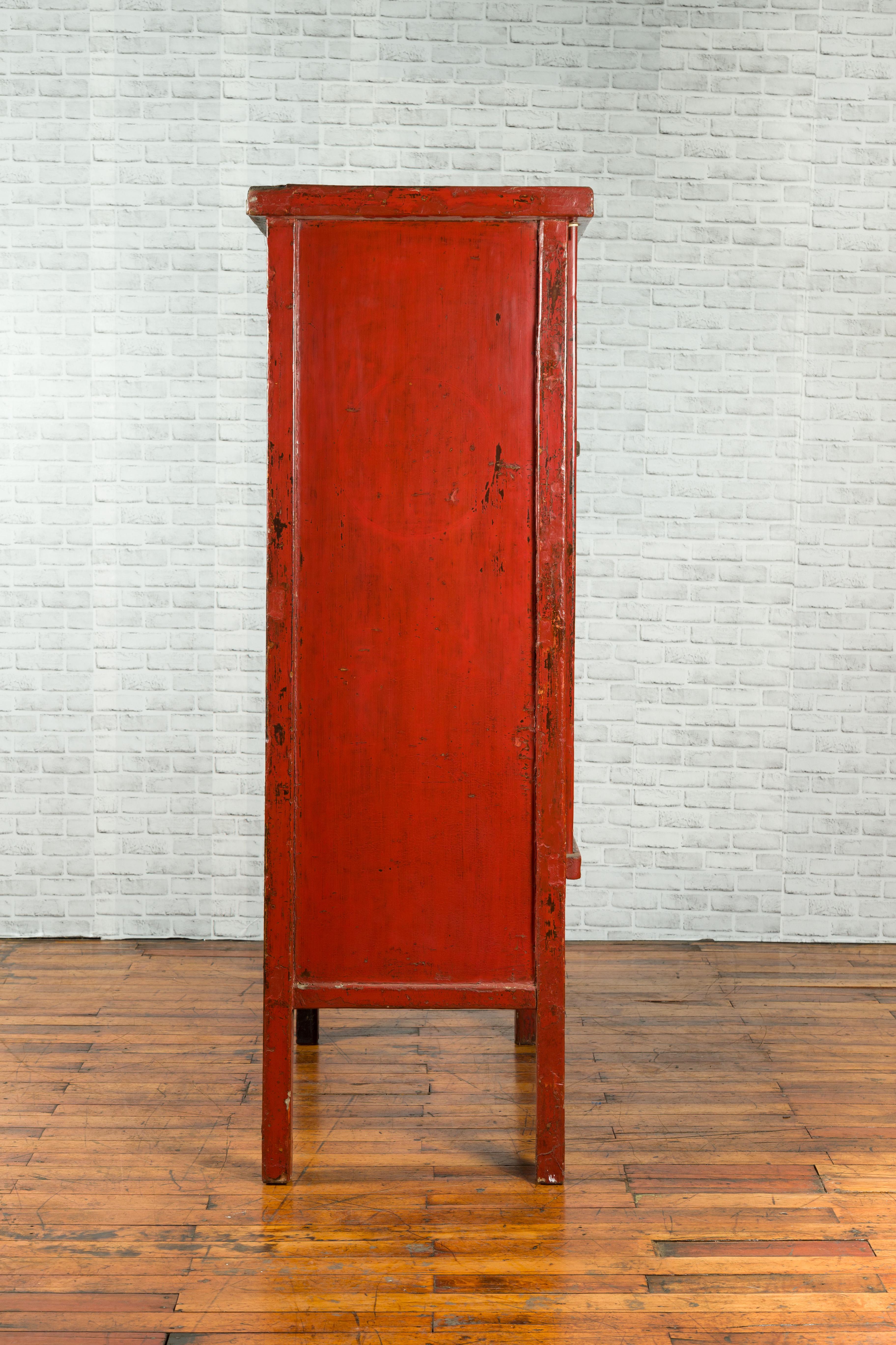 Chinese Qing Dynasty 19th Century Cabinet from Shanxi with Original Red Lacquer 5