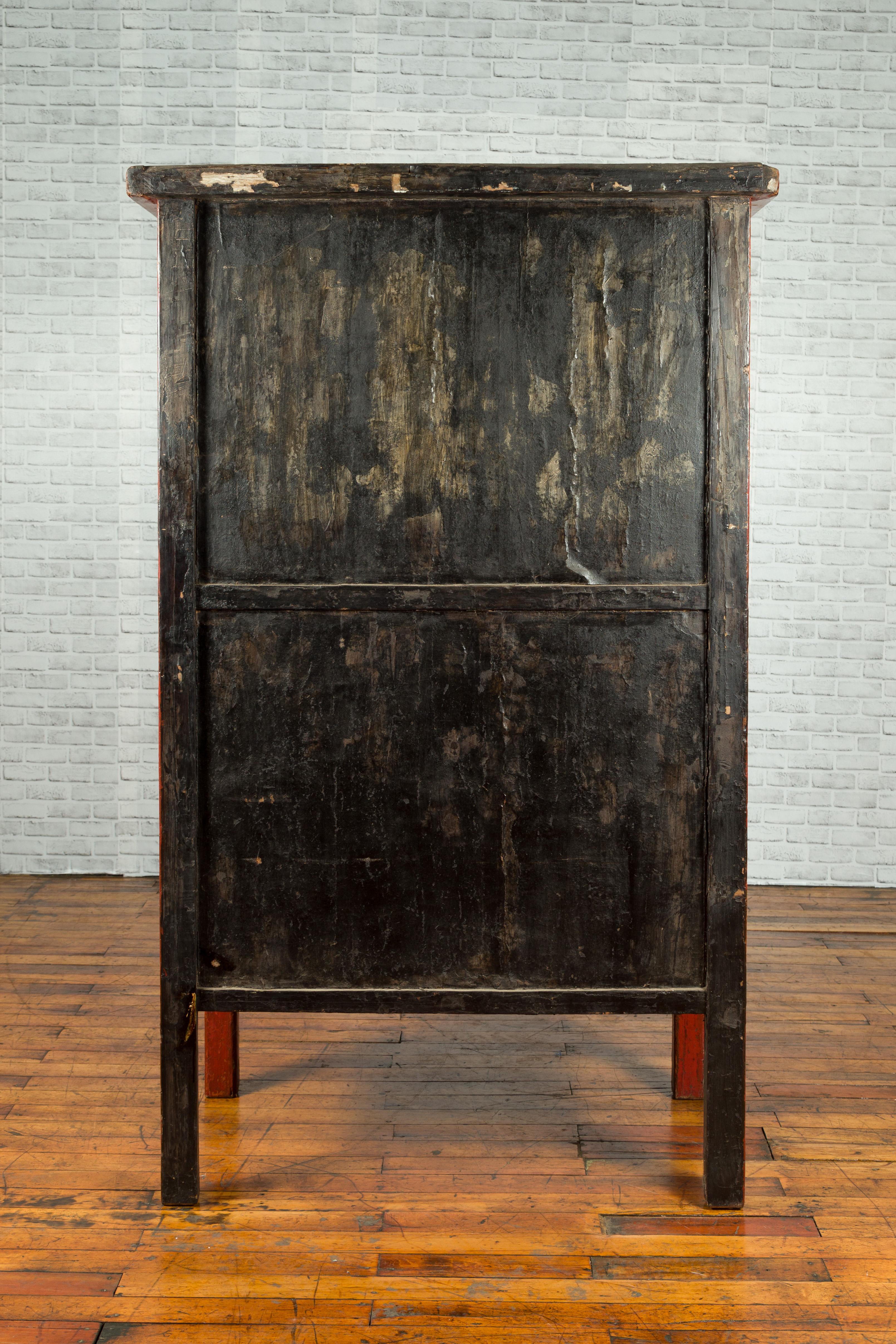 Chinese Qing Dynasty 19th Century Cabinet from Shanxi with Original Red Lacquer 6