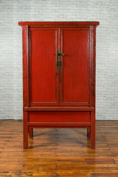 Chinesischer Schrank aus der chinesischen Qing-Dynastie des 19. Jahrhunderts aus Shanxi mit rotem Originallack
