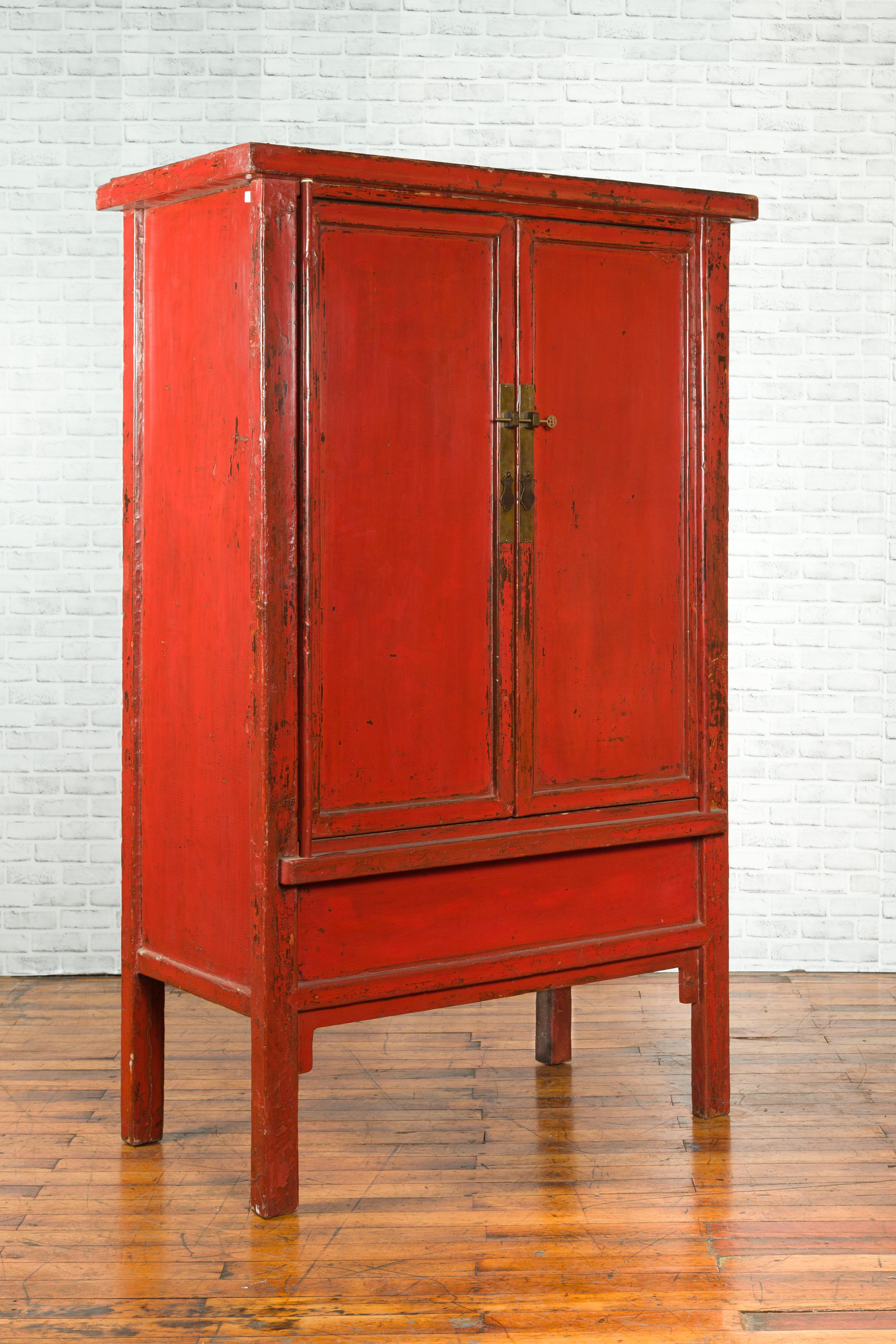 Lacquered Chinese Qing Dynasty 19th Century Cabinet from Shanxi with Original Red Lacquer