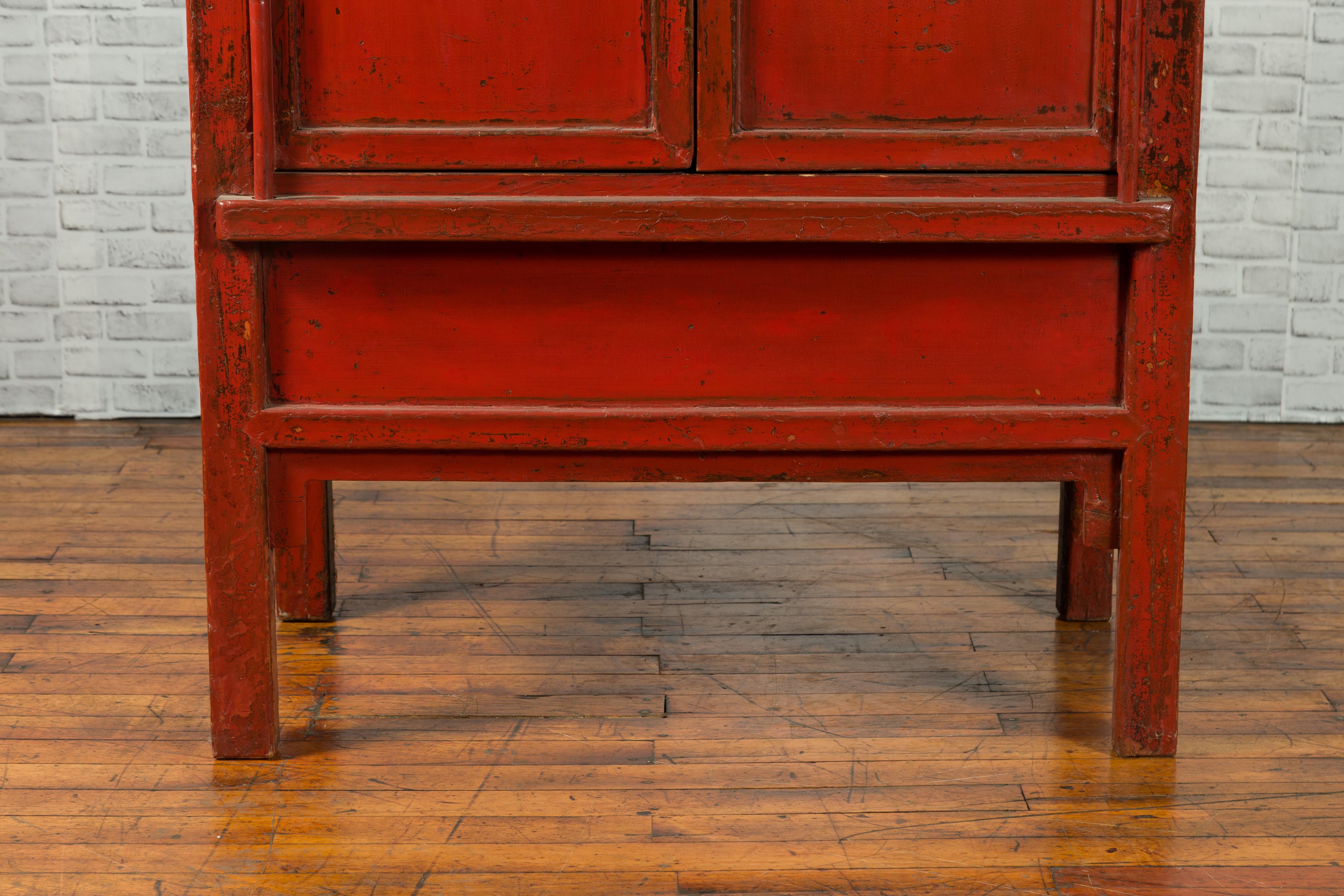 Elm Chinese Qing Dynasty 19th Century Cabinet from Shanxi with Original Red Lacquer