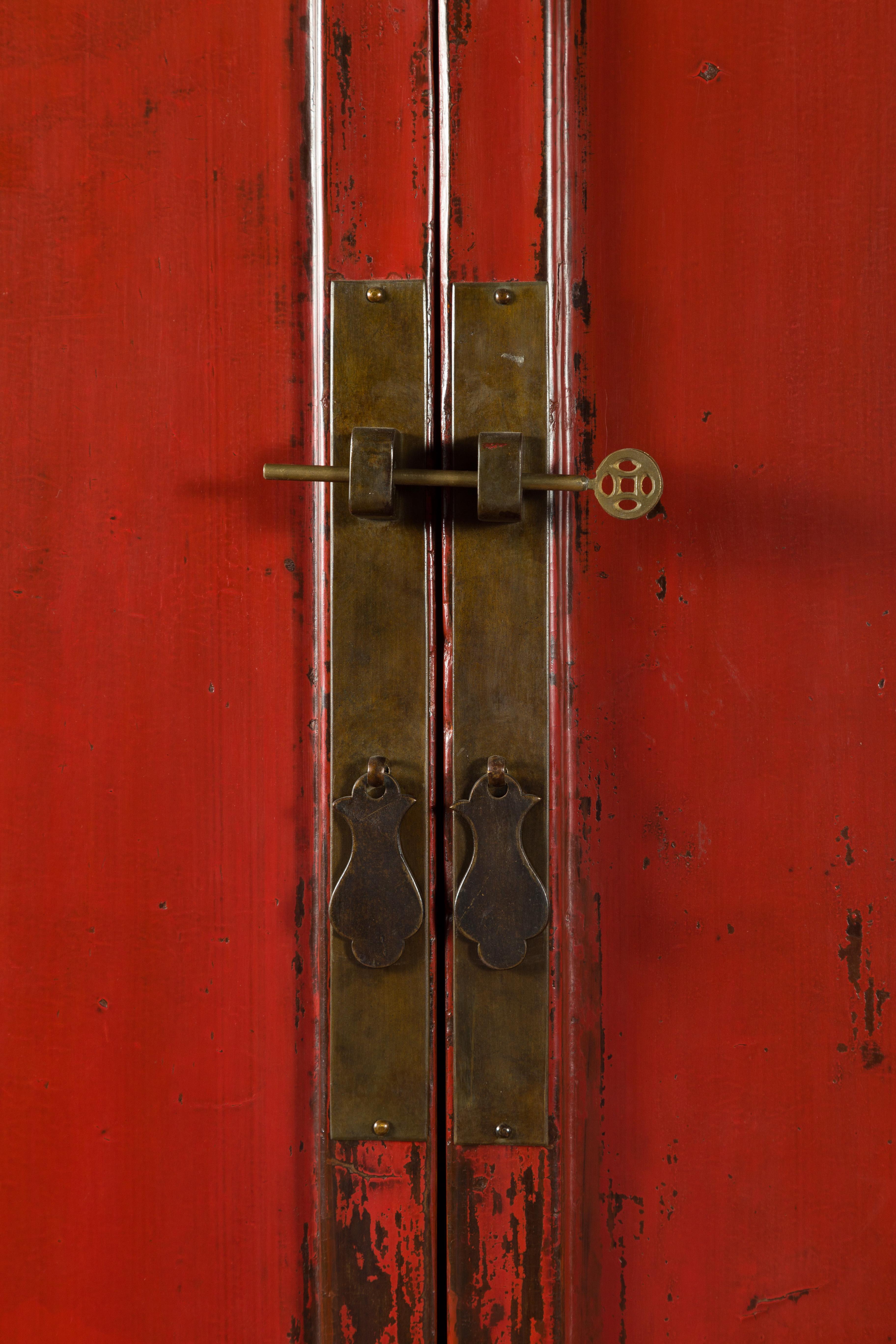 Chinese Qing Dynasty 19th Century Cabinet from Shanxi with Original Red Lacquer 3