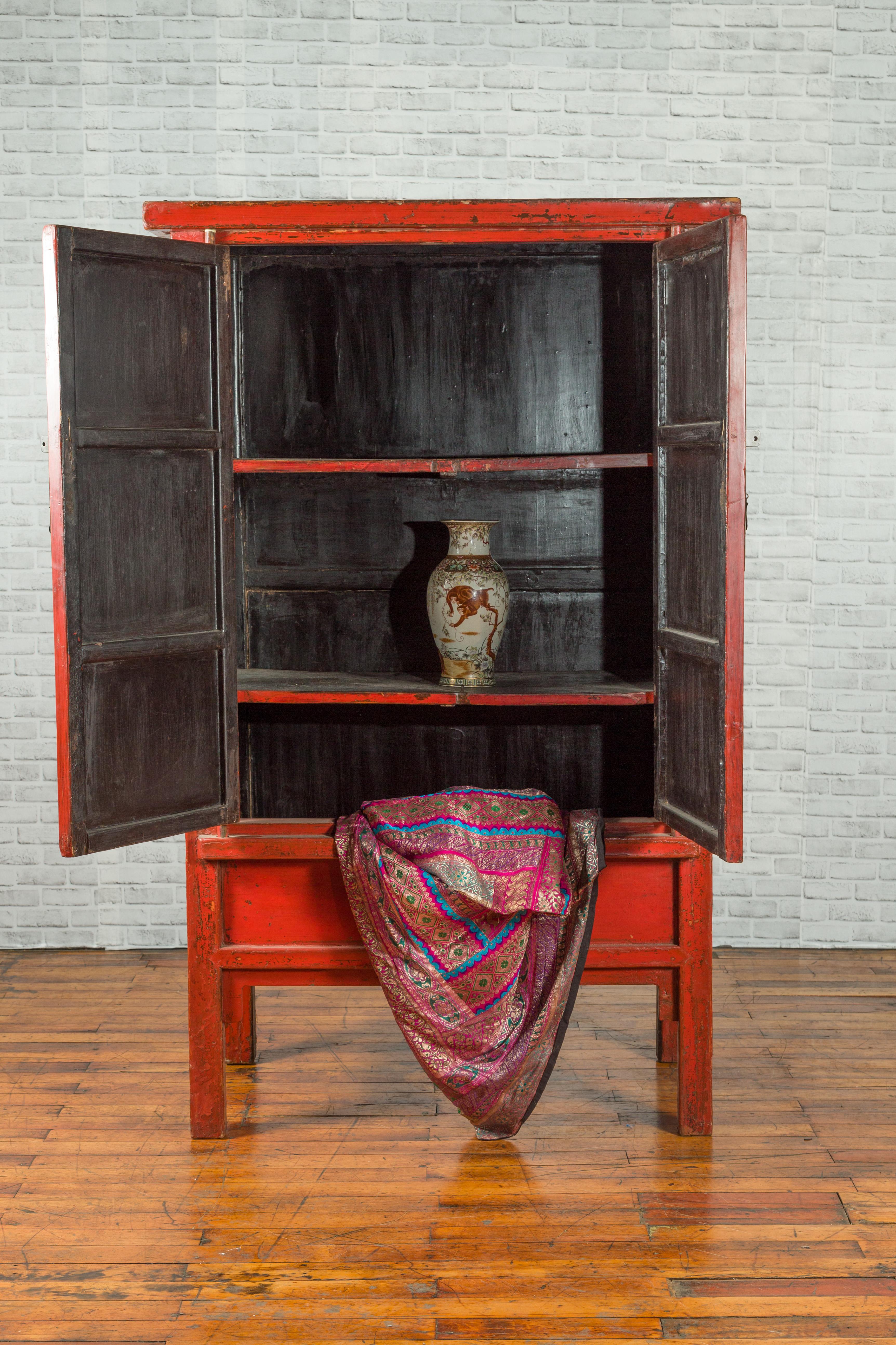 Chinese Qing Dynasty 19th Century Cabinet from Shanxi with Original Red Lacquer 4