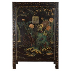 Chinese Qing Dynasty 19th Century Cabinet, Original Lacquer and Painted Décor