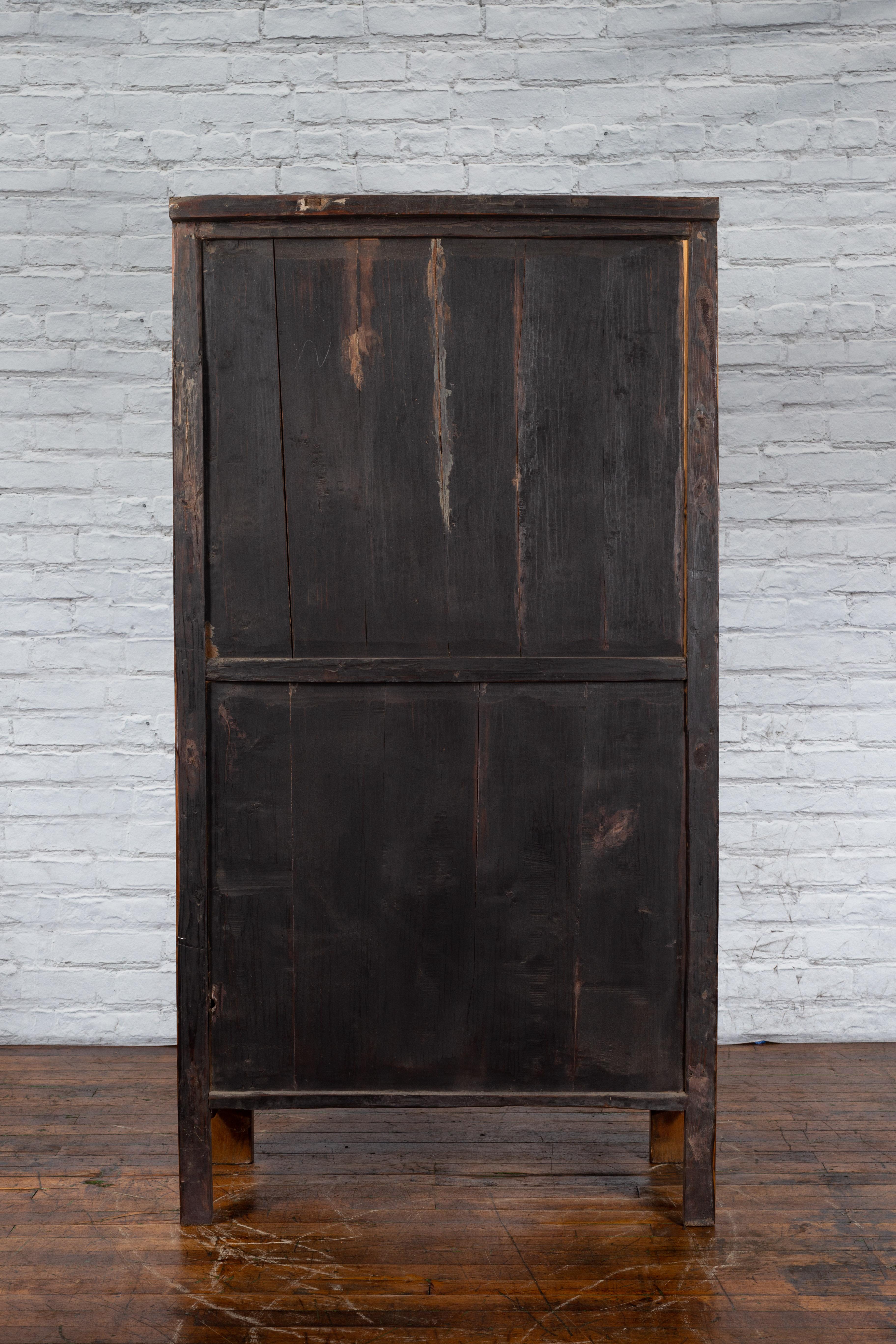 Chinese Qing Dynasty 19th Century Cabinet with Carved Apron and Bronze Hardware For Sale 10
