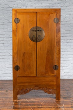 Chinese Qing Dynasty 19th Century Cabinet with Carved Apron and Bronze Hardware