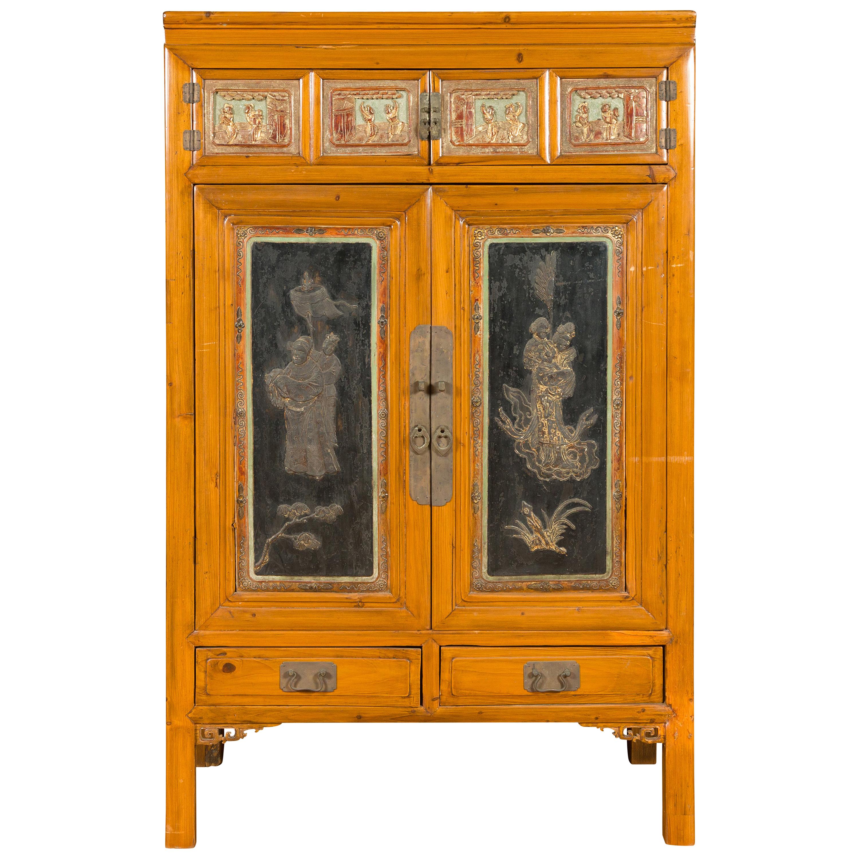 Chinese Qing Dynasty 19th Century Cabinet with Guanyin and Ceremonial Ancestors