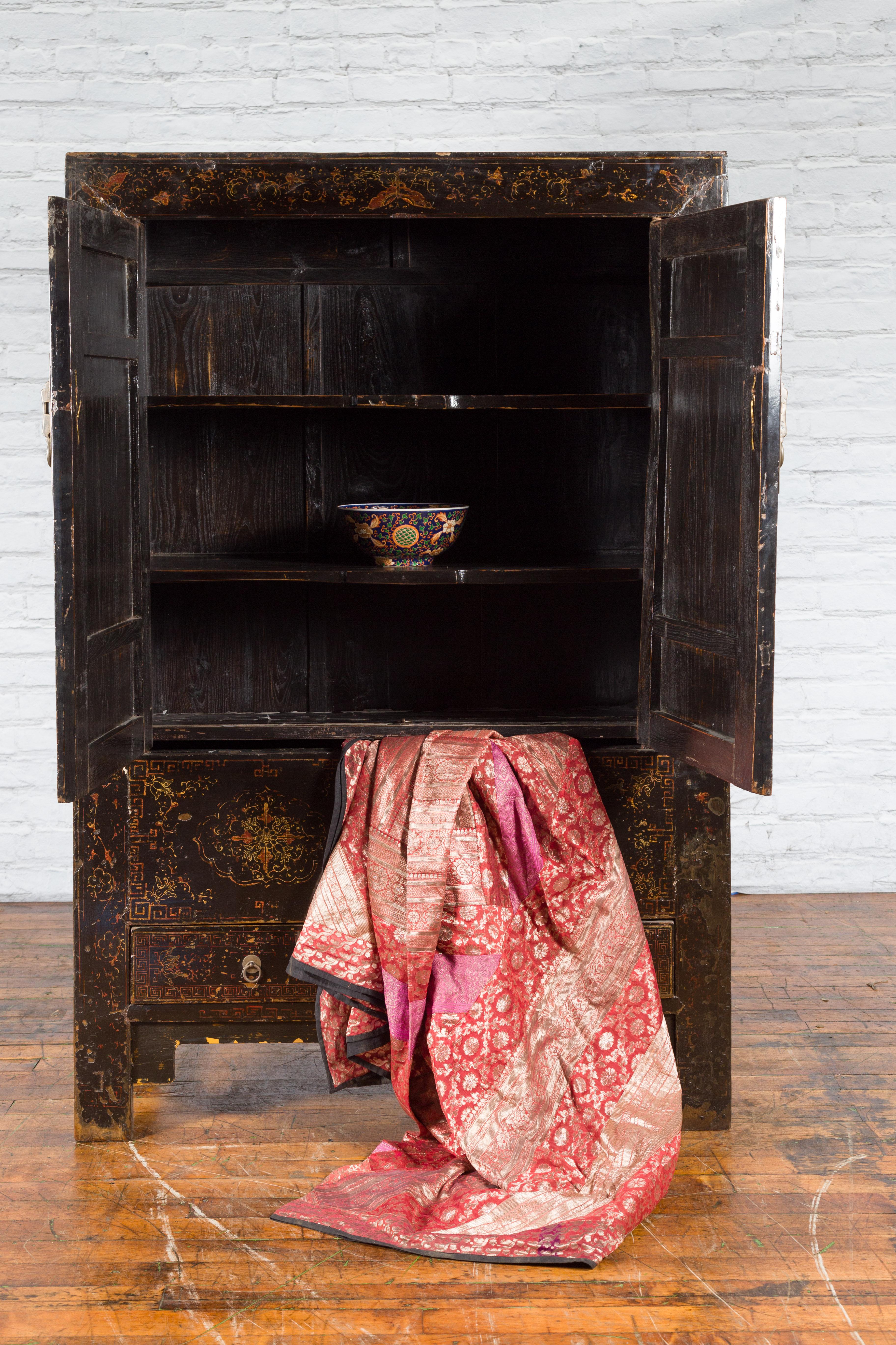 Chinese Qing Dynasty 19th Century Cabinet with Original Black Lacquer Finish For Sale 8