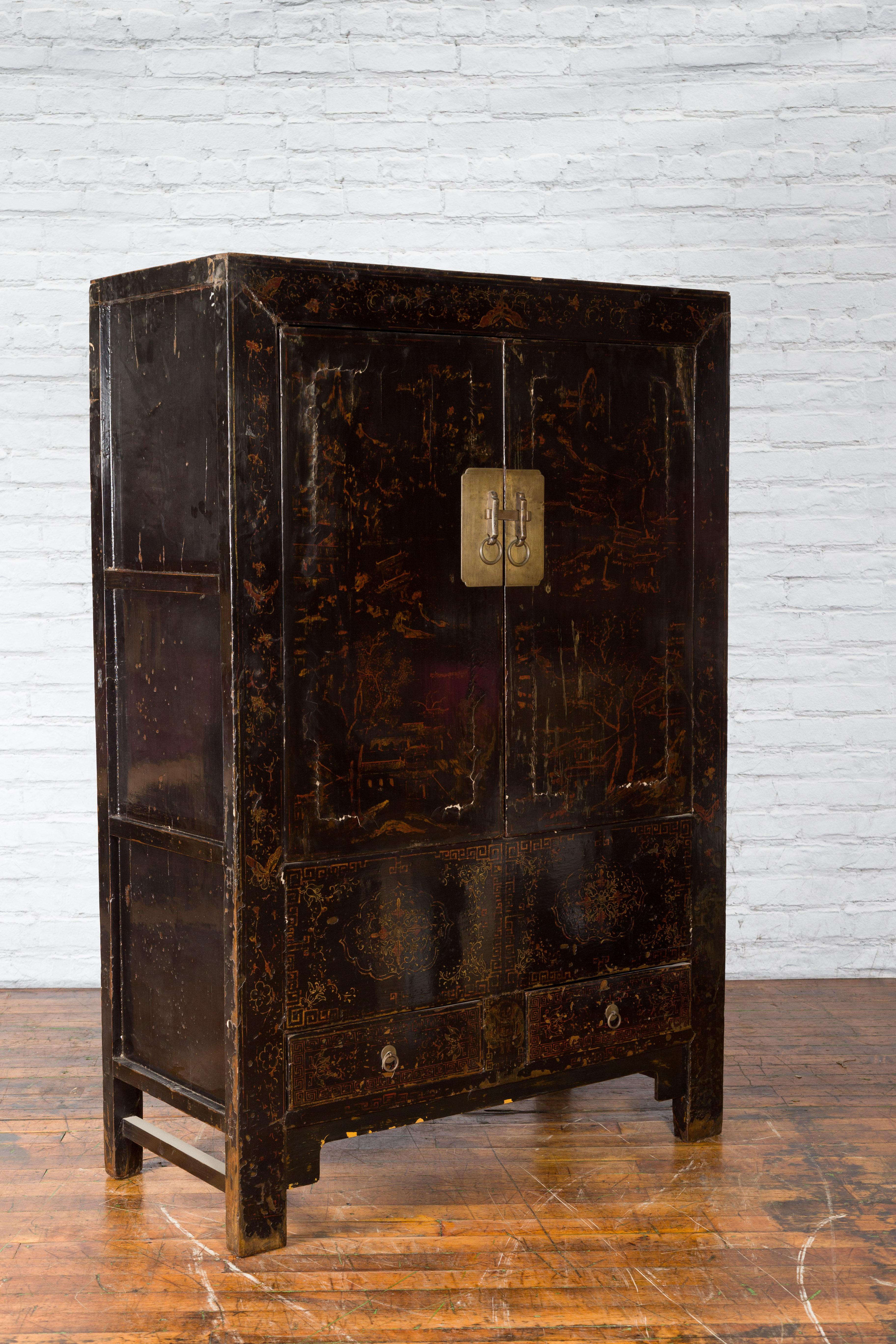 Cabinet de la dynastie chinoise Qing du 19ème siècle avec finition originale en laque noire en vente 7