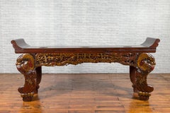 Qing Dynasty 19th Century Lacquered Console Table with Carved Mythical Animals