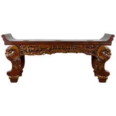 Antique Chinese Qing Dynasty 19th Century Carved Console Table with Mythical Animals