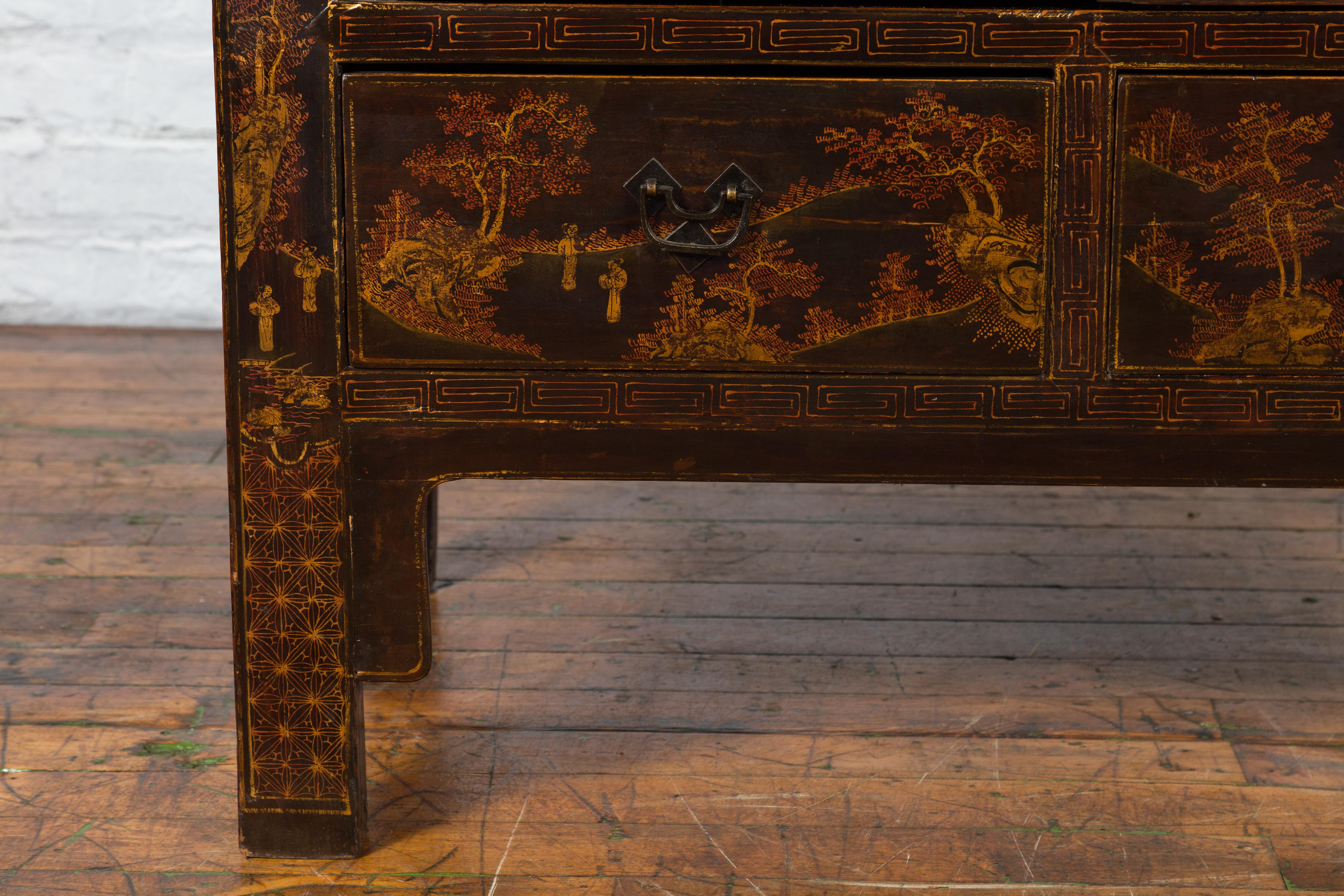 Chinese Qing Dynasty 19th Century Hand-Painted Cabinet with Gilt Court Scenes 6