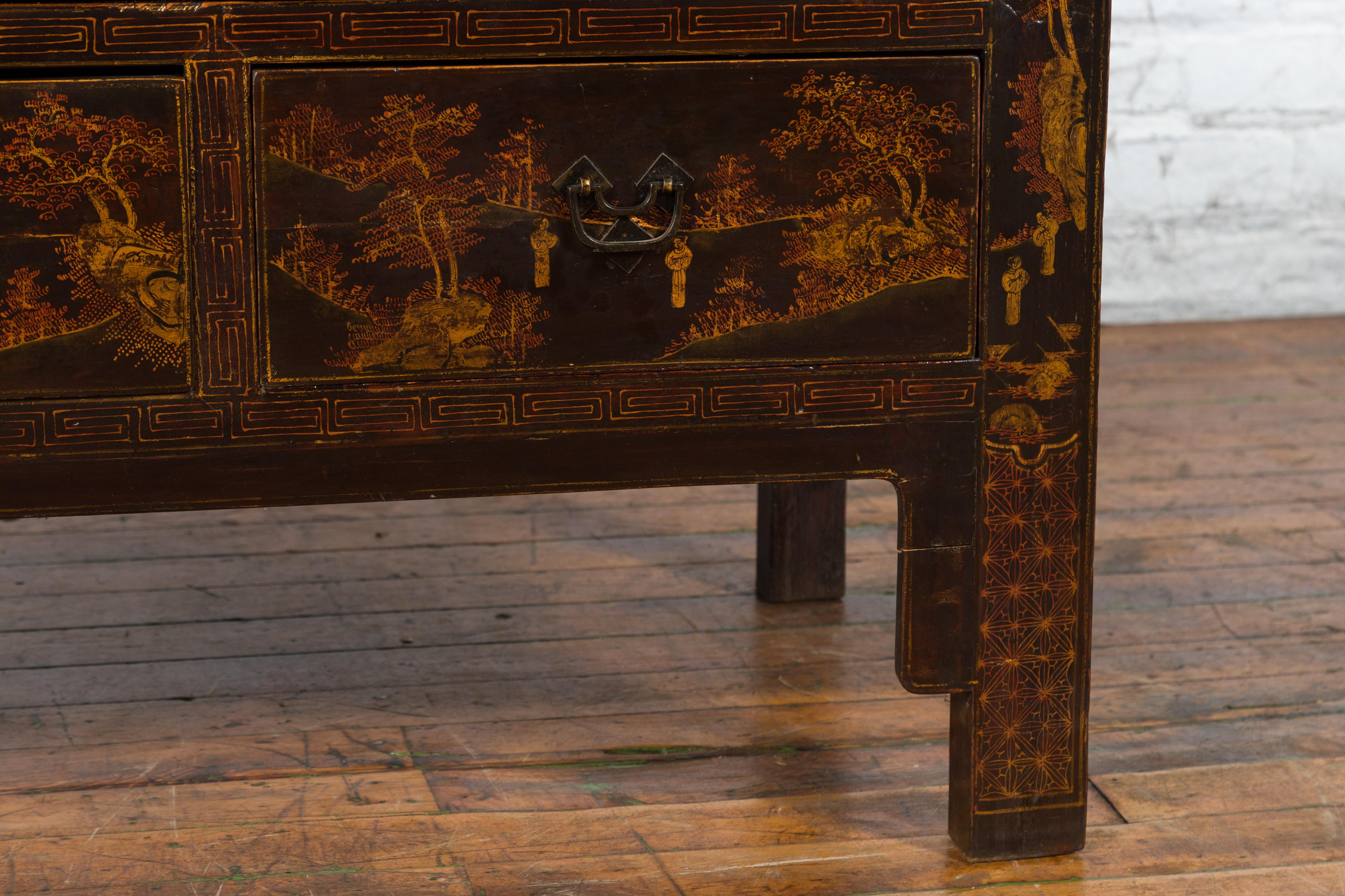 Chinese Qing Dynasty 19th Century Hand-Painted Cabinet with Gilt Court Scenes 7