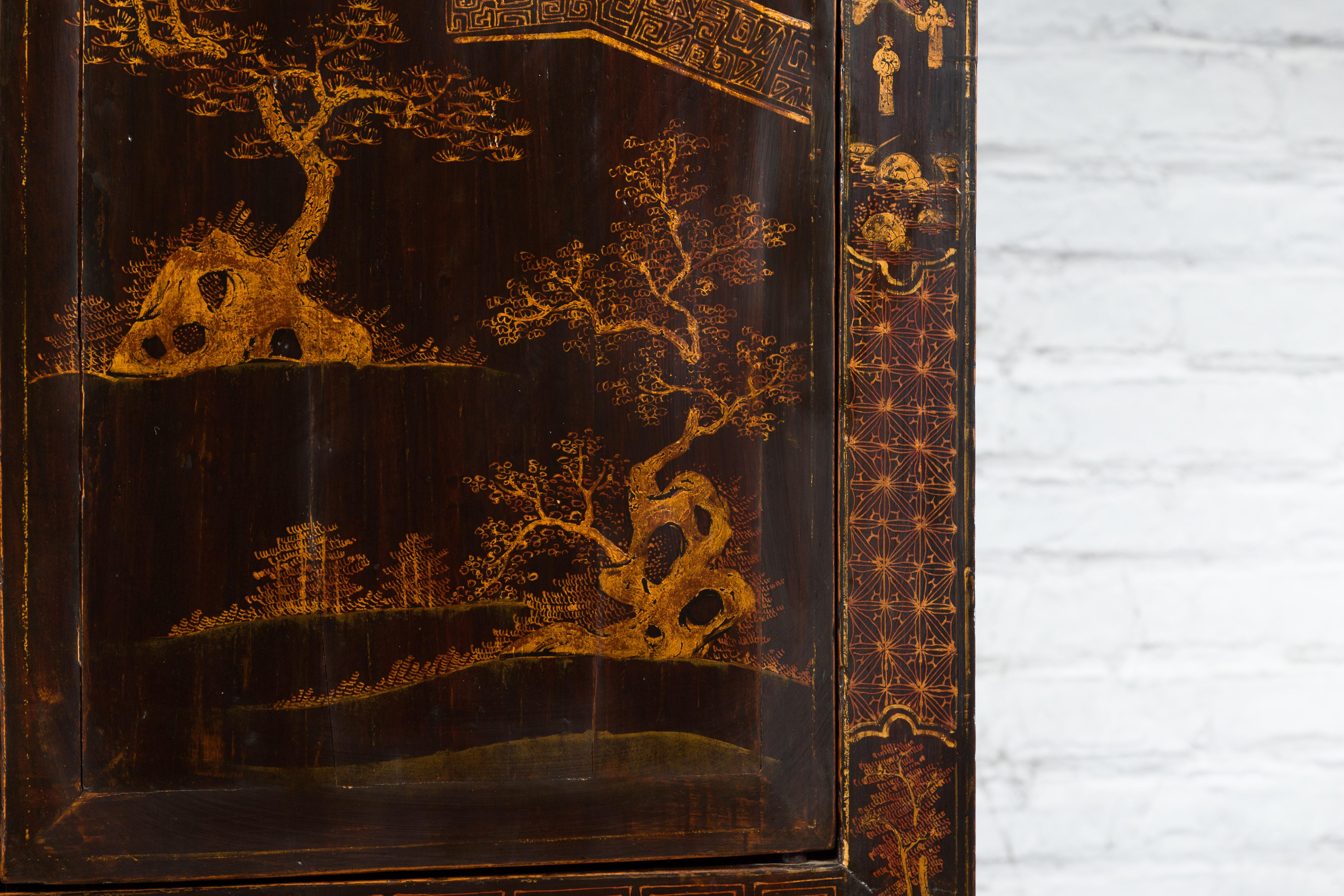 Chinese Qing Dynasty 19th Century Hand-Painted Cabinet with Gilt Court Scenes 8