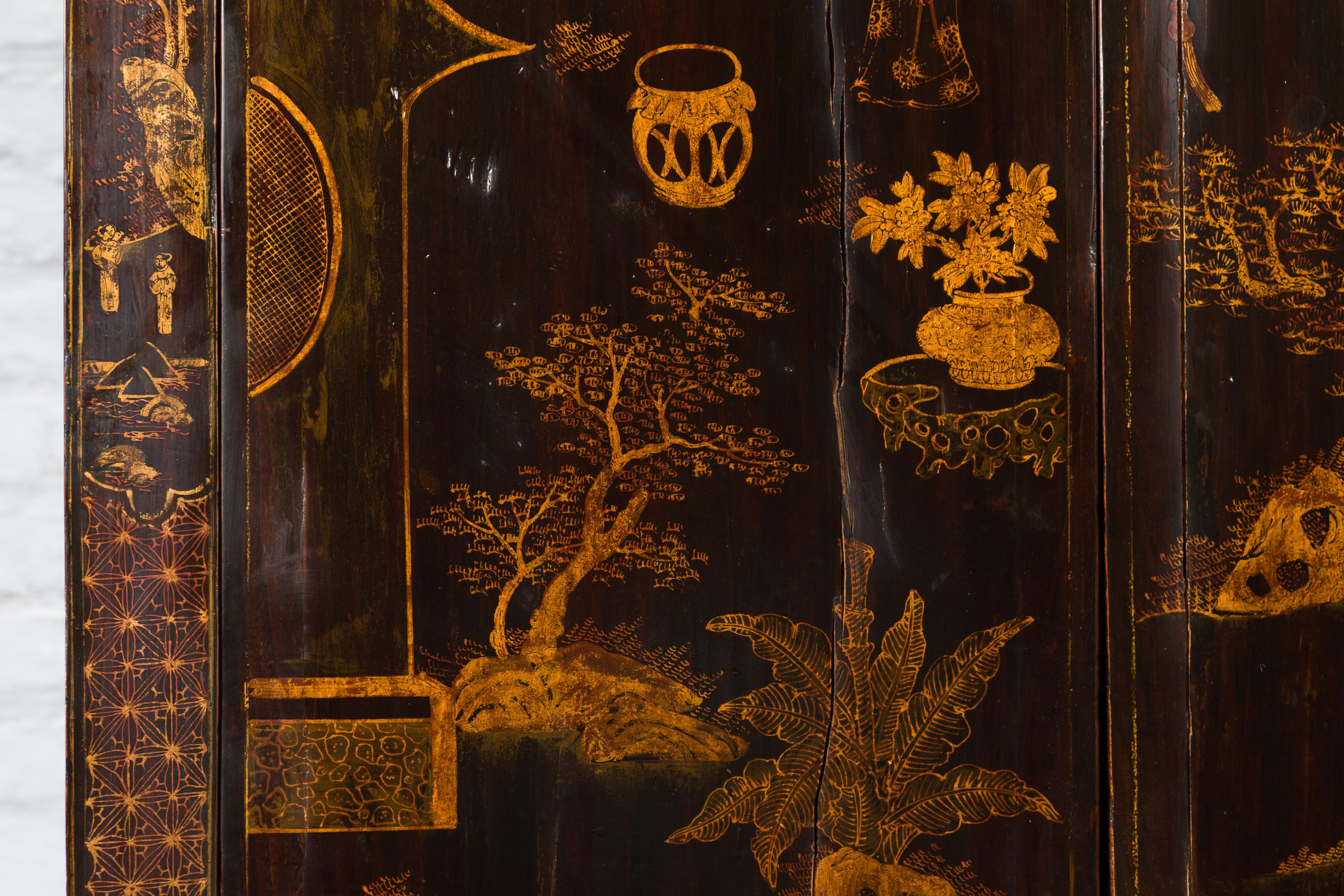 Chinese Qing Dynasty 19th Century Hand-Painted Cabinet with Gilt Court Scenes 9
