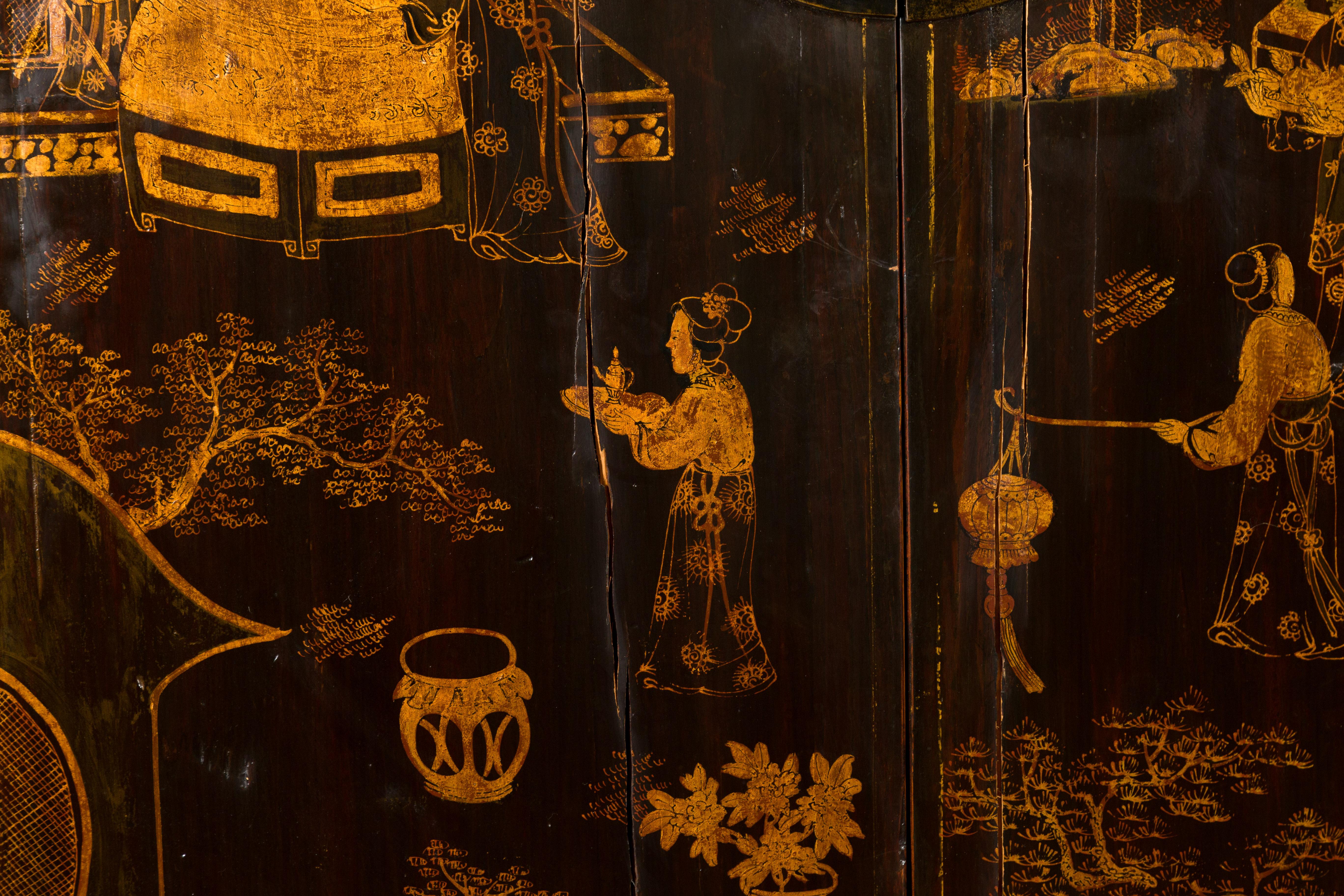 Chinese Qing Dynasty 19th Century Hand-Painted Cabinet with Gilt Court Scenes 5