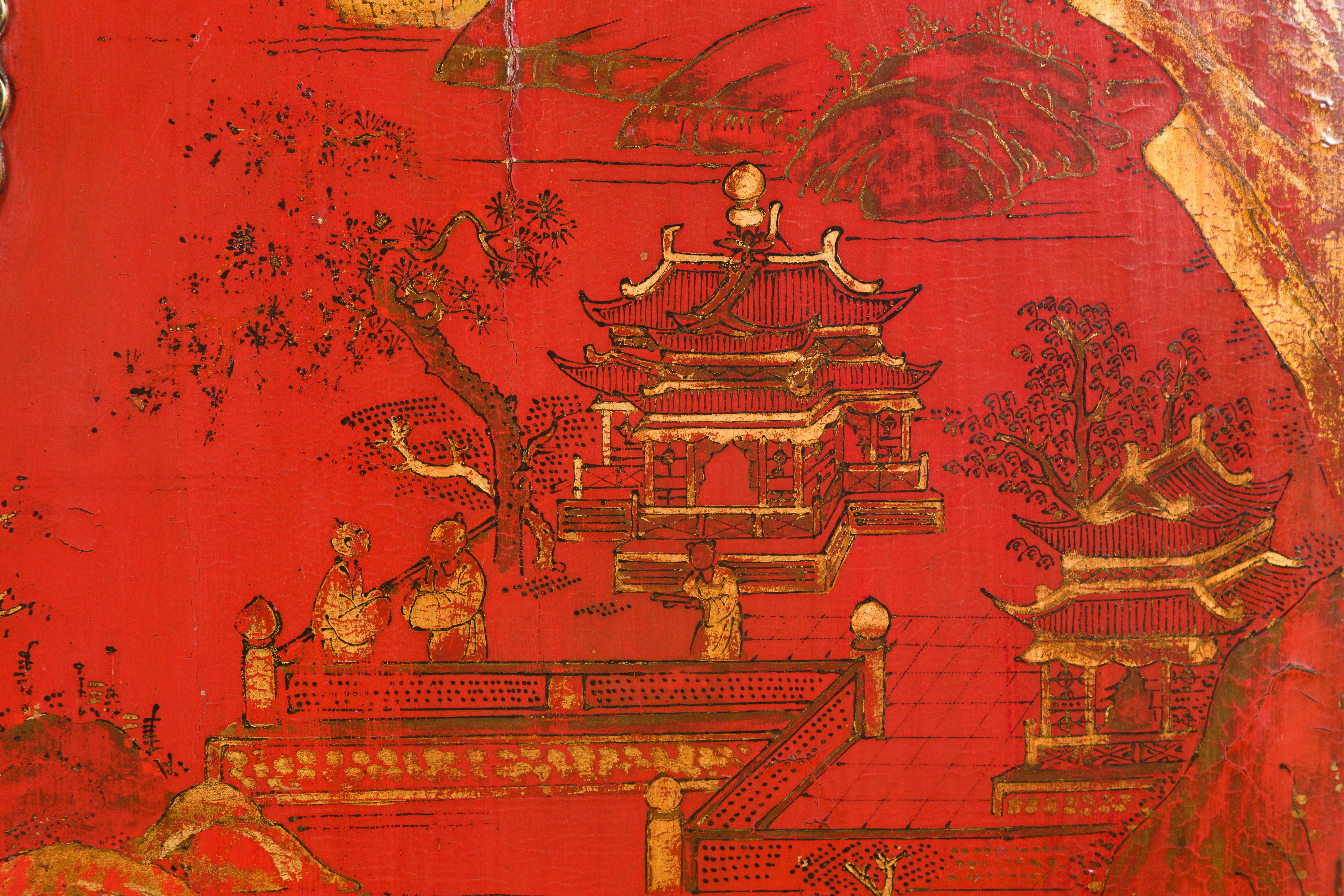 Chinesische Qing-Dynastie 19. Jahrhundert handbemaltes Kabinett mit original rotem Lack im Angebot 7