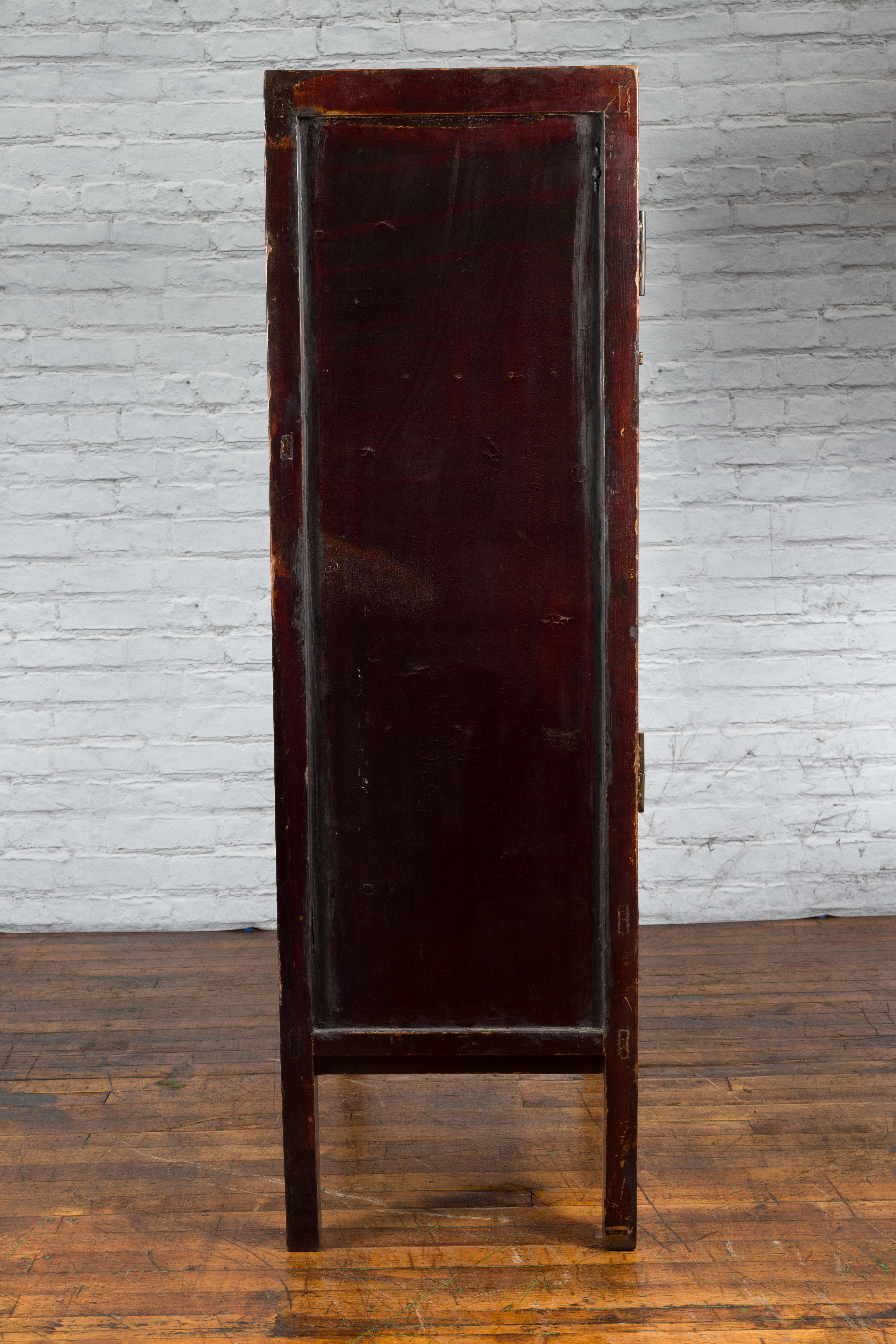 Chinese Qing Dynasty 19th Century Hand-Painted Cabinet with Original Red Lacquer For Sale 13