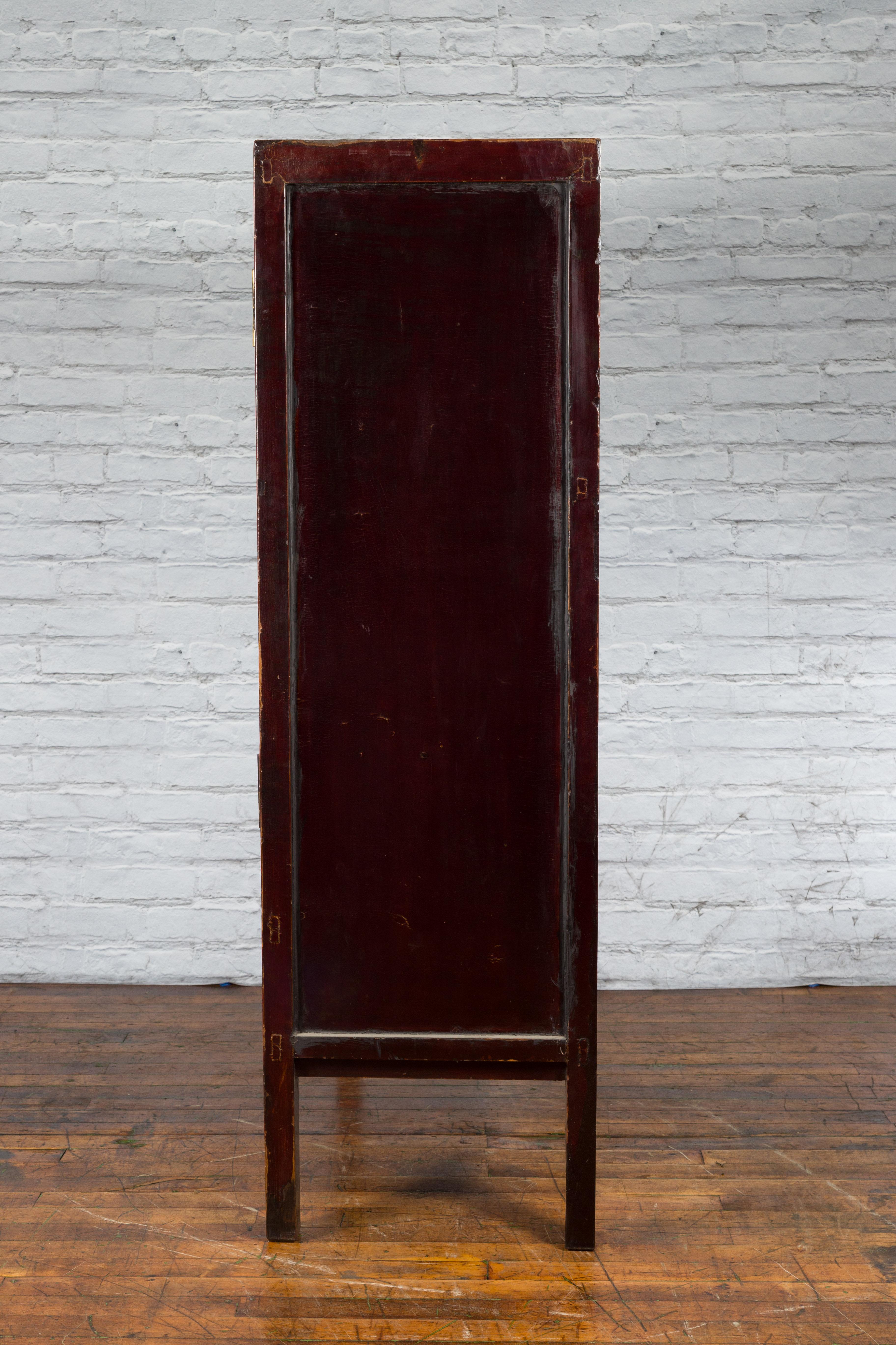 Chinese Qing Dynasty 19th Century Hand-Painted Cabinet with Original Red Lacquer For Sale 15