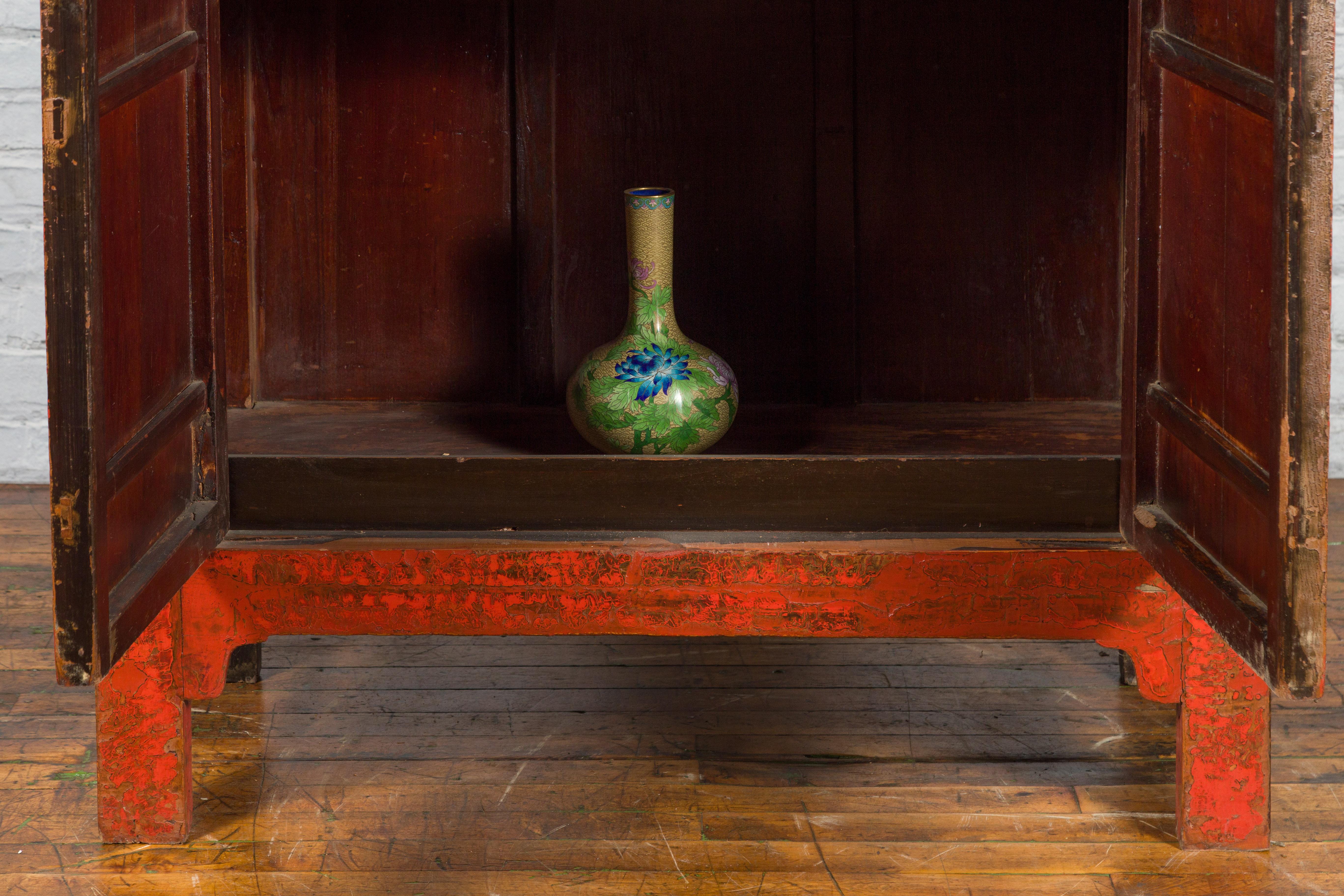 Chinese Qing Dynasty 19th Century Hand-Painted Cabinet with Original Red Lacquer 2