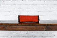 Chinese Qing Dynasty 19th Century Cinnabar Leather Pillow with Calligraphy