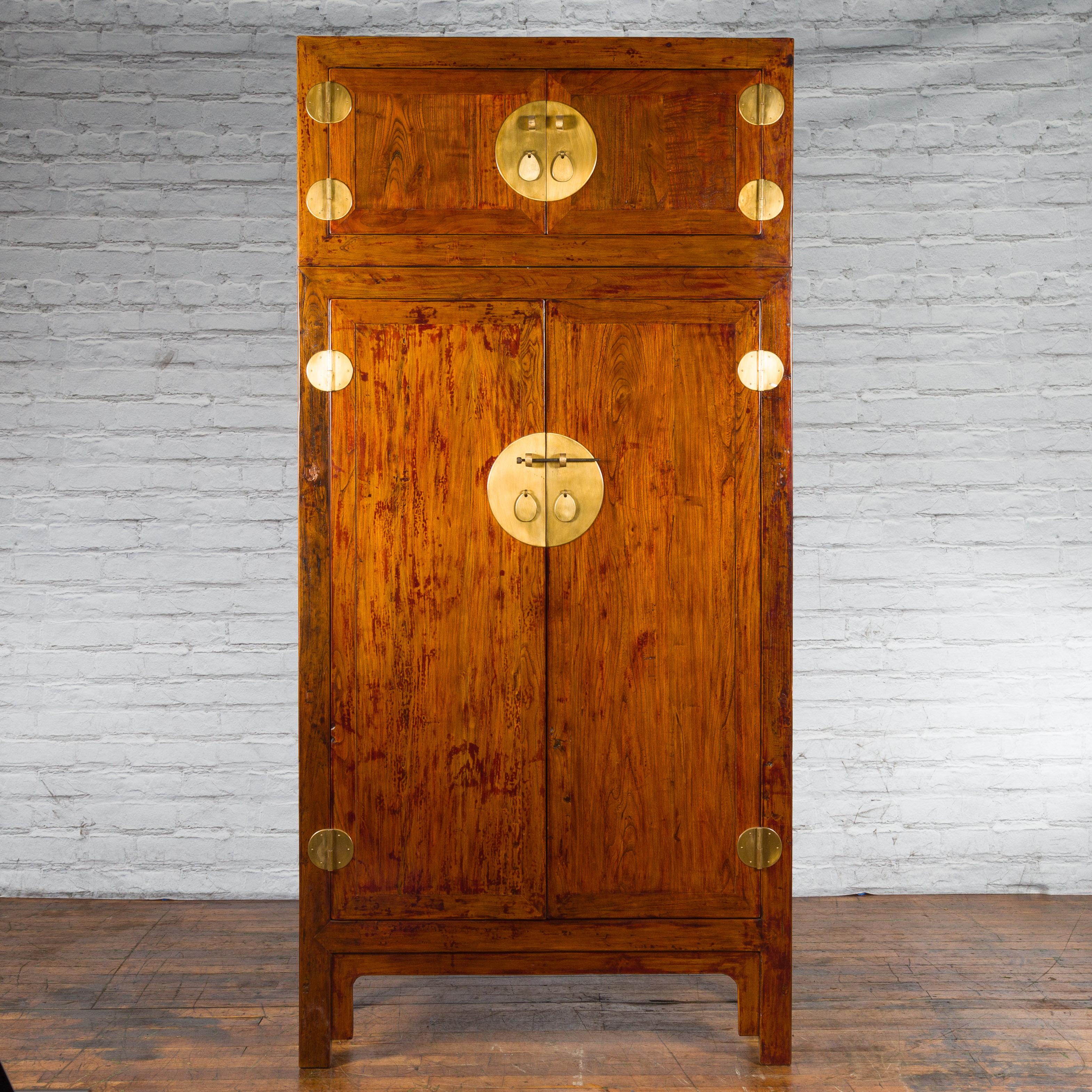 Chinese Qing Dynasty 19th Century Compound Cabinet with Brass Hardware In Good Condition For Sale In Yonkers, NY