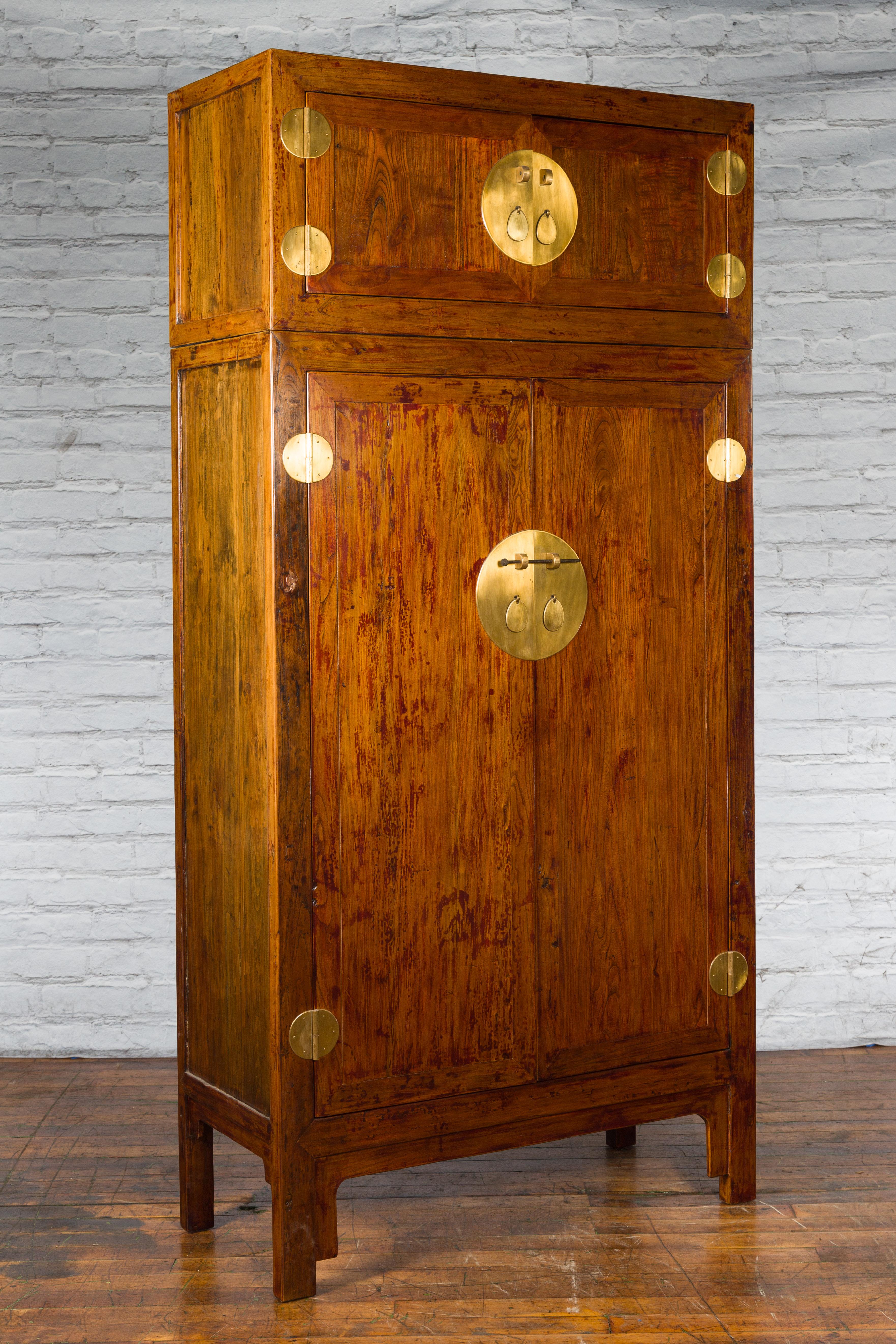 Chinese Qing Dynasty 19th Century Compound Cabinet with Brass Hardware For Sale 1