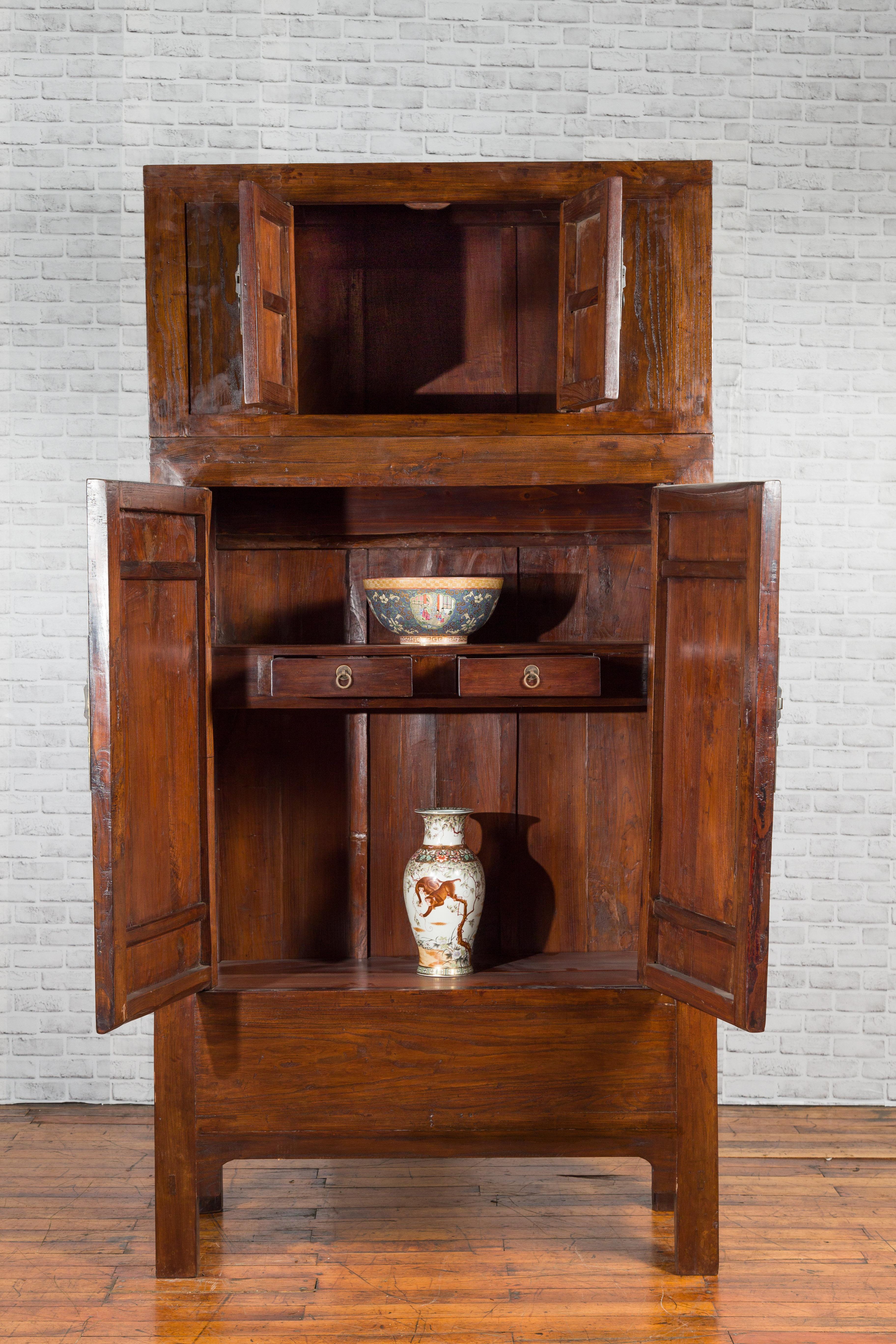 20th Century Chinese Qing Dynasty Compound Cabinet with Drawers and Hidden Panel For Sale
