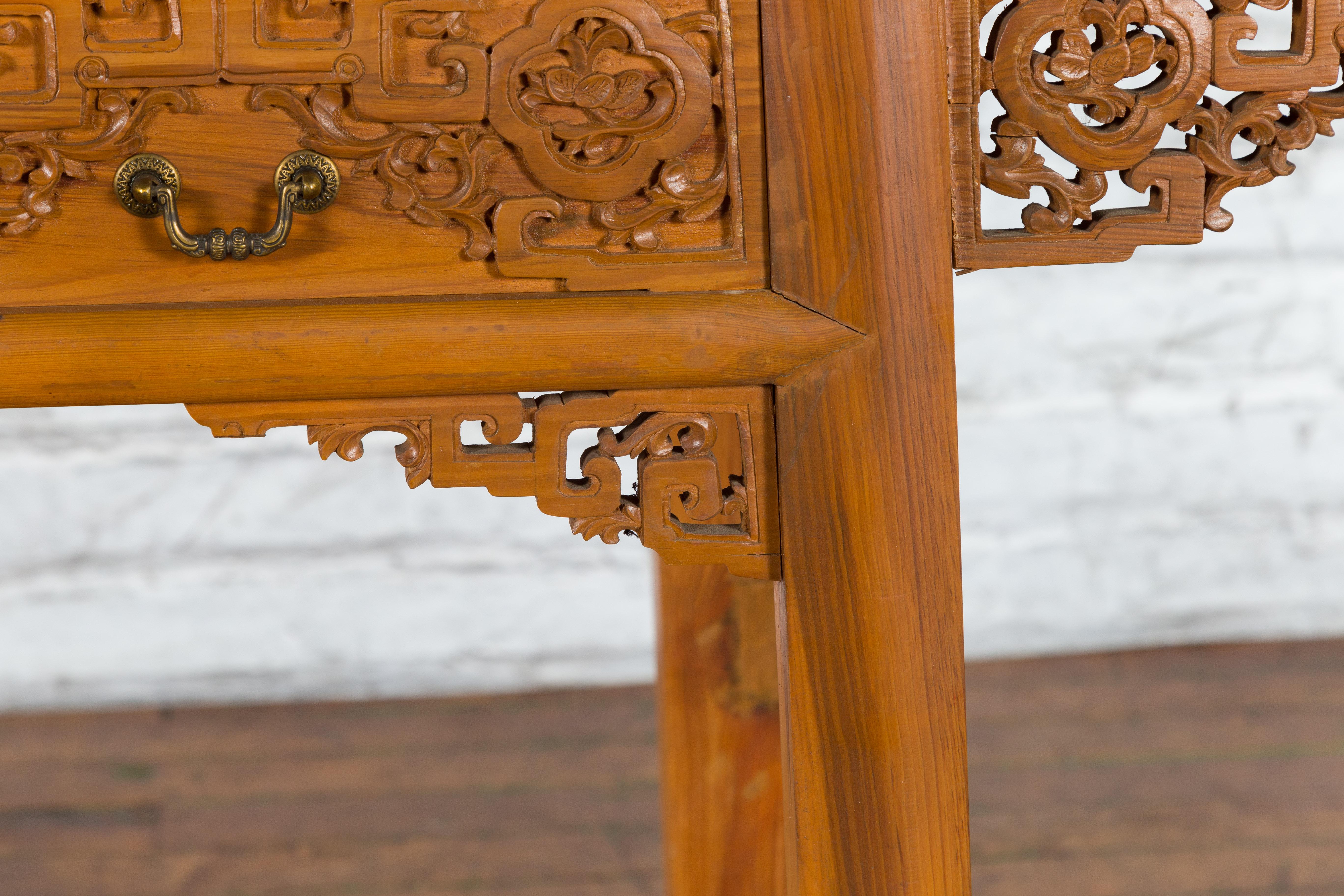 Chinese Qing Dynasty 19th Century Desk with Carved Frieze and Two Drawers For Sale 8