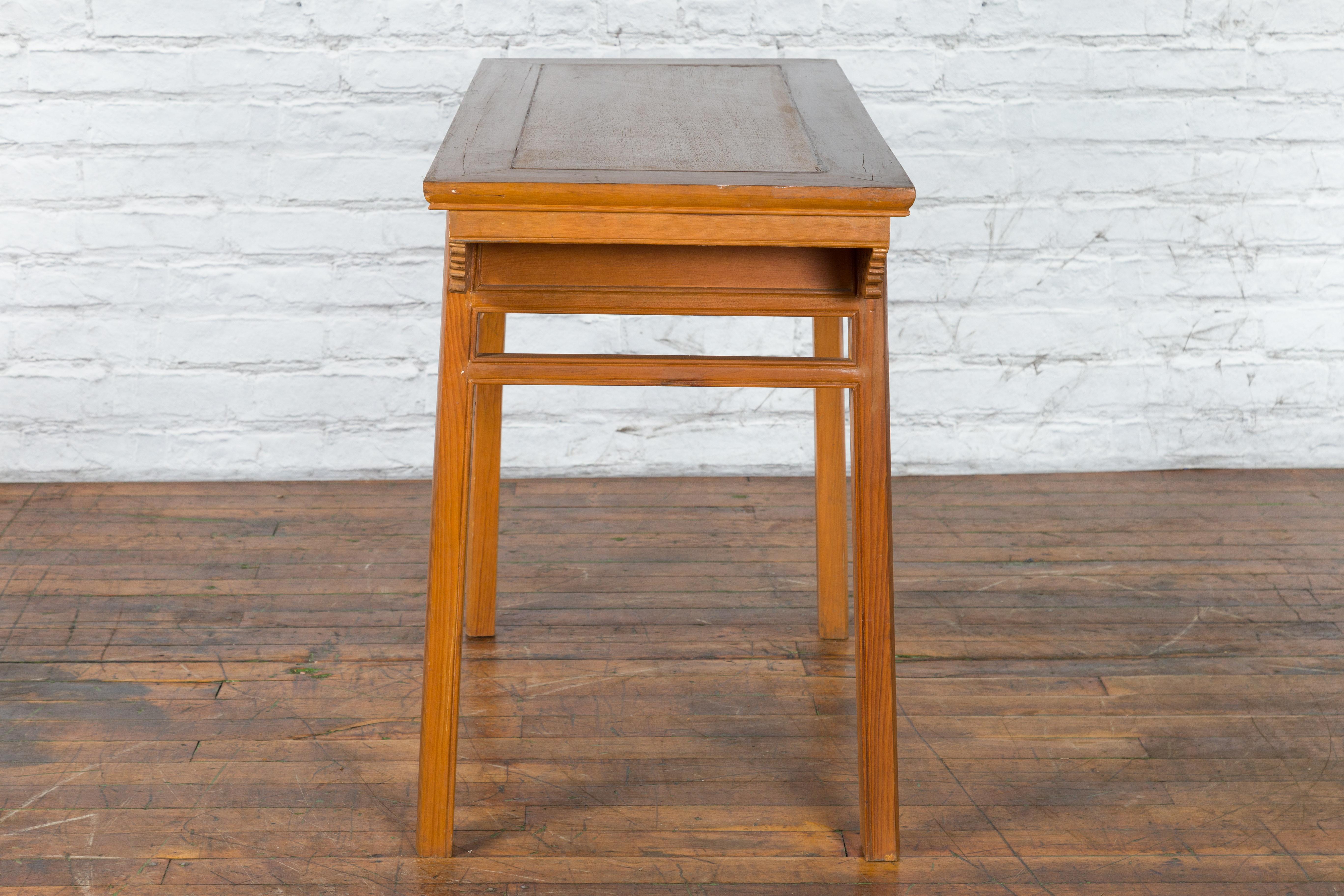 Chinese Qing Dynasty 19th Century Desk with Carved Frieze and Two Drawers For Sale 13